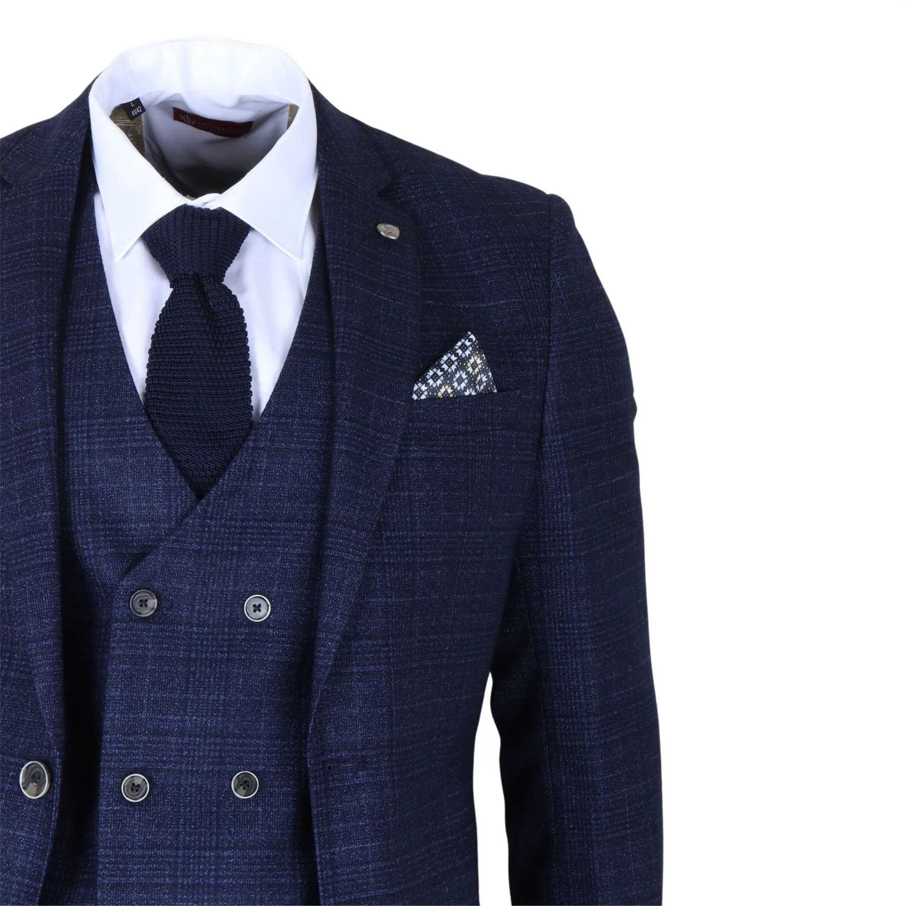 Men's Blue Plaid Check 3 Piece Slim Fit Formal Wedding Suit - Image 5