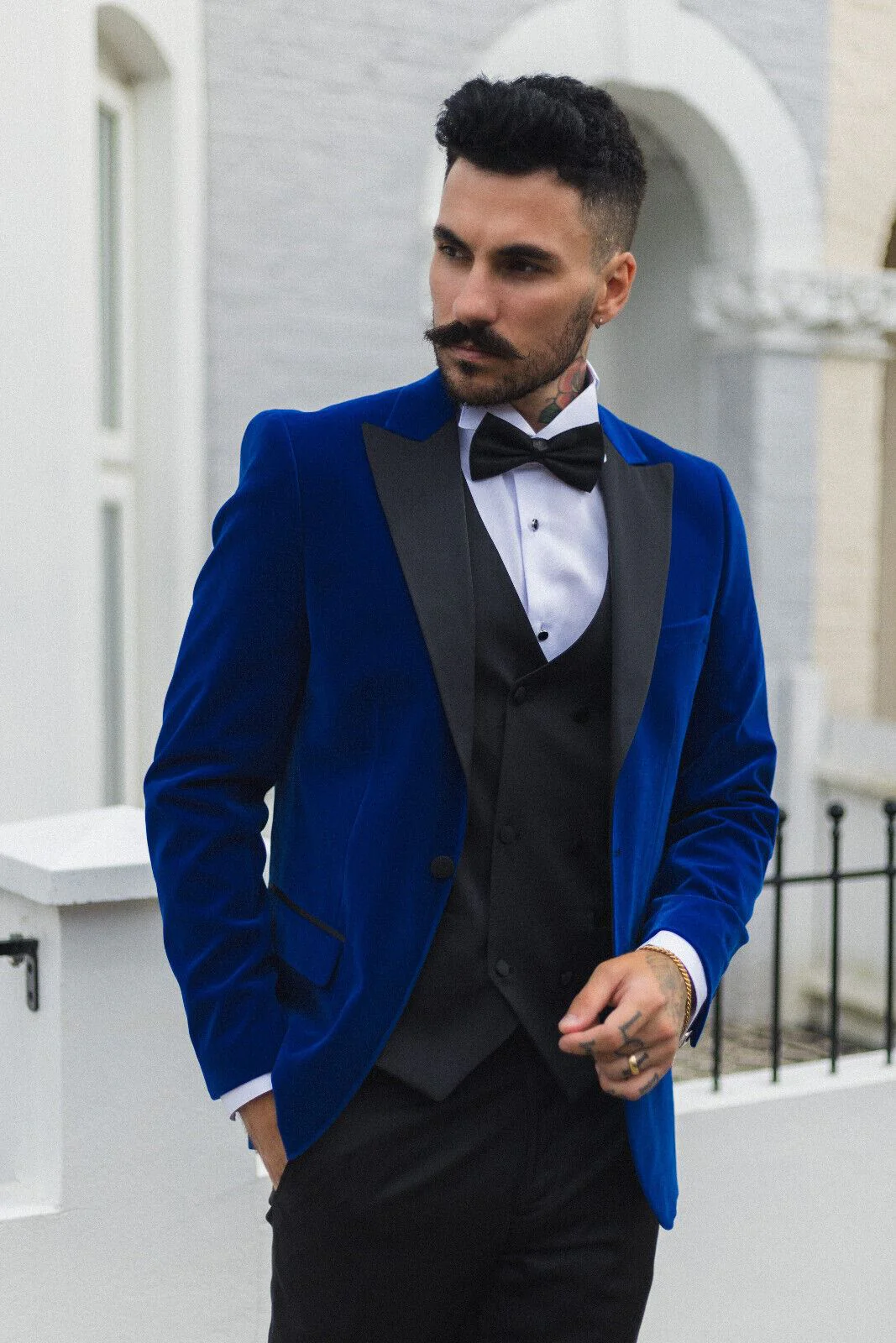 Mens Blue Velvet Dinner Tuxedo Suit Jacket Blazer - Image 2