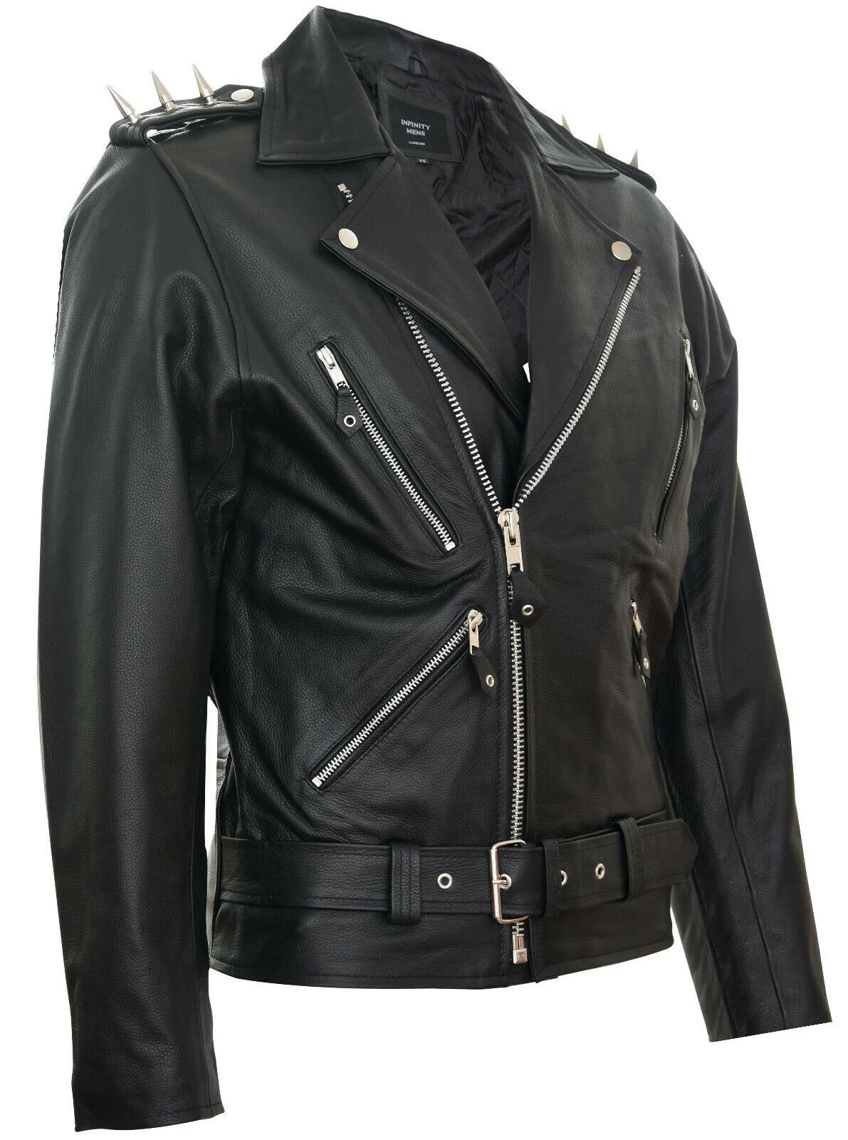 Men's Brando Black ''Ghostrider'' Spiked Leather Biker Jacket-Shefford - Image 2
