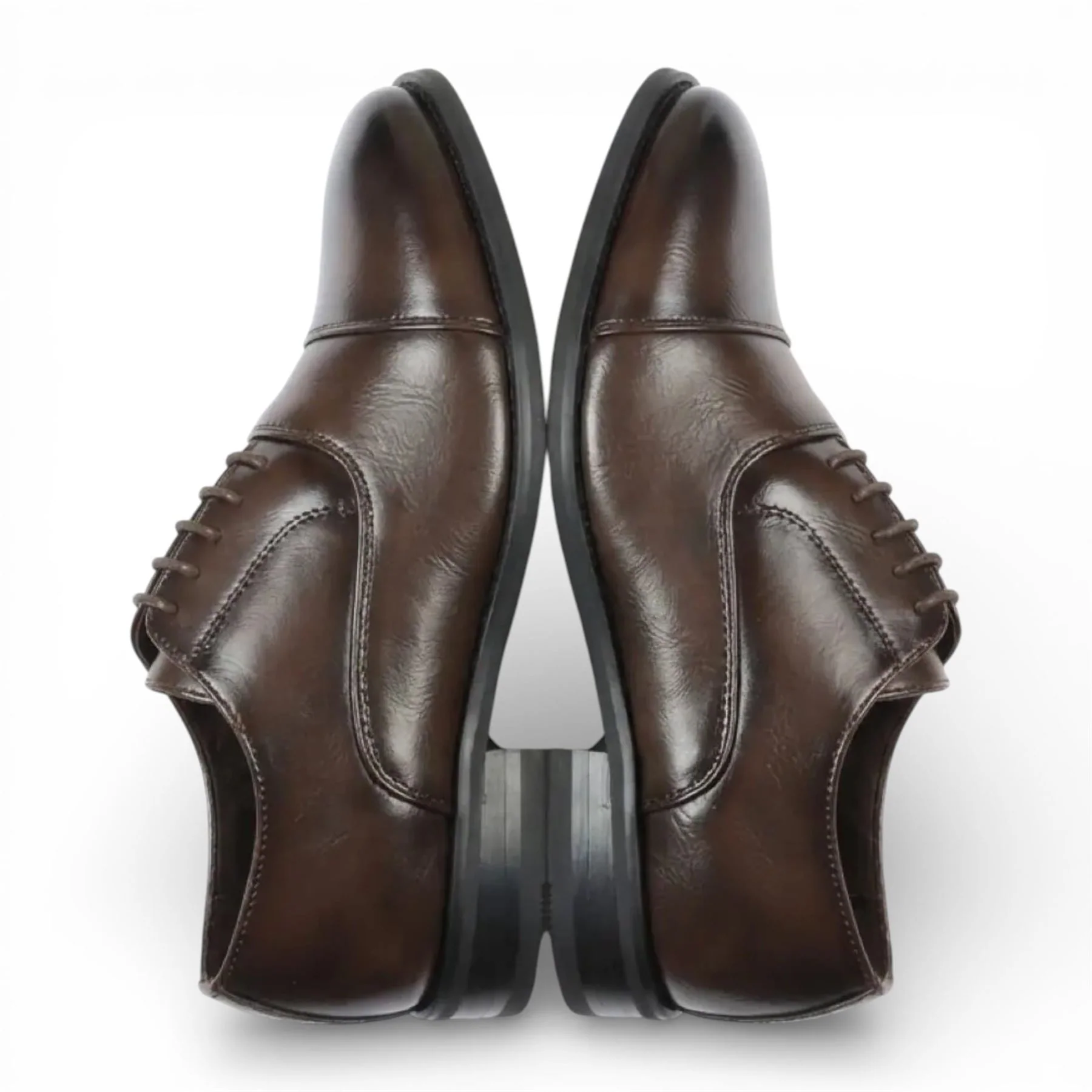 Men's Brown Classic Cap-Toe Oxford Formal Lace-Up Brogue Shoes - Image 5