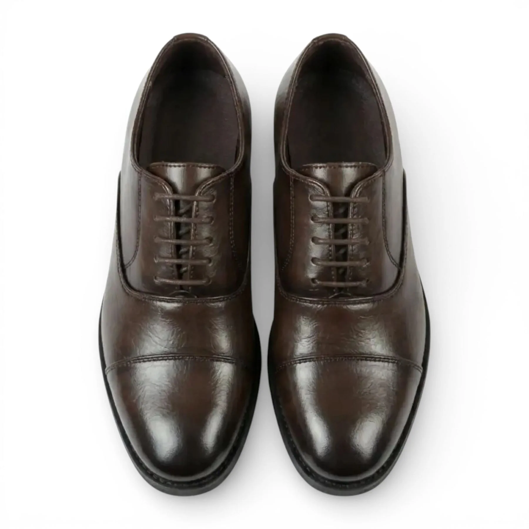 Men's Brown Classic Cap-Toe Oxford Formal Lace-Up Brogue Shoes - Image 6