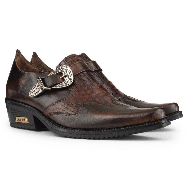 Men's Brown Leather Winklepickers Cowboy Cuban Biker Boots - Image 2