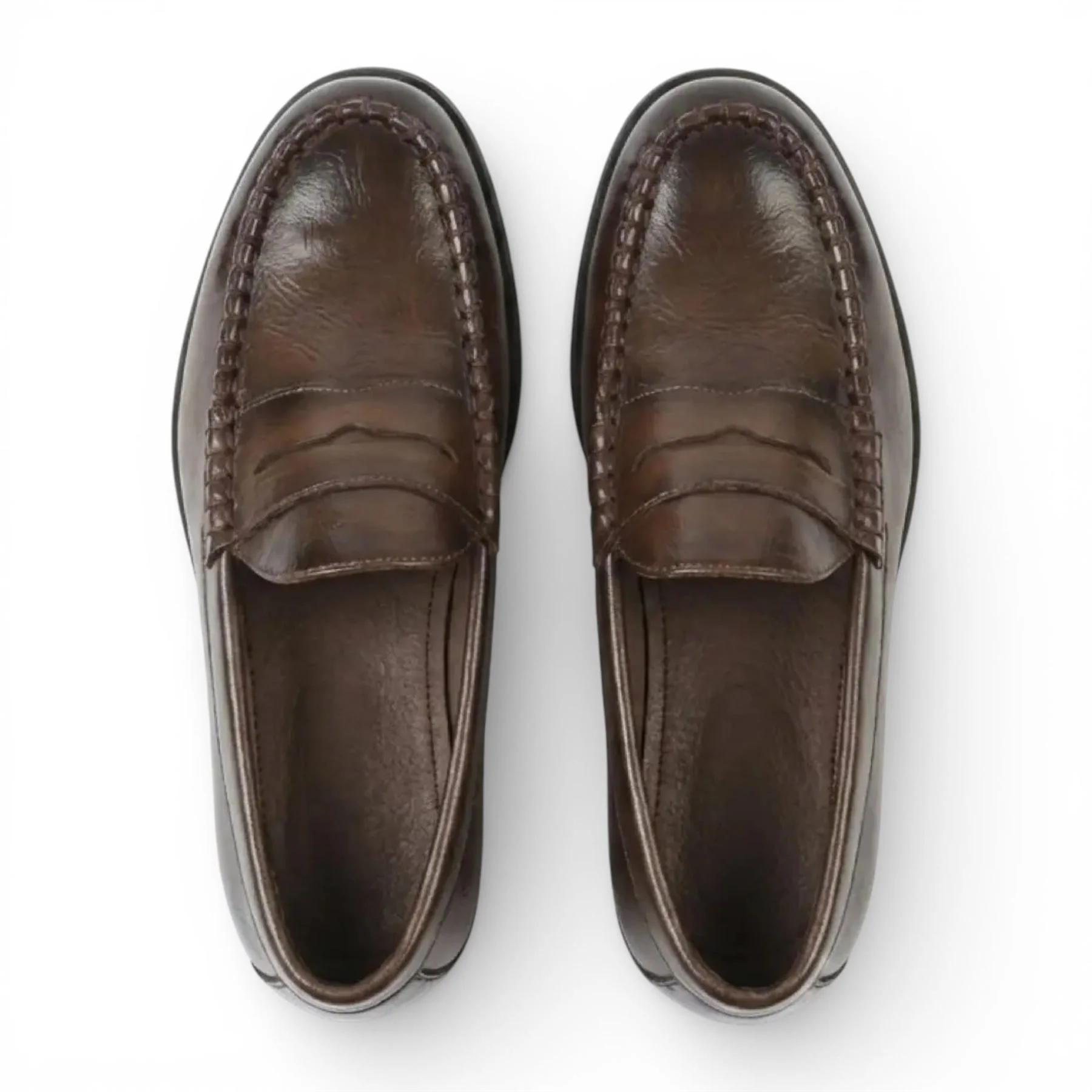 Mens Brown PU Leather Formal Dress Penny Loafers Casual Shoes - Image 5