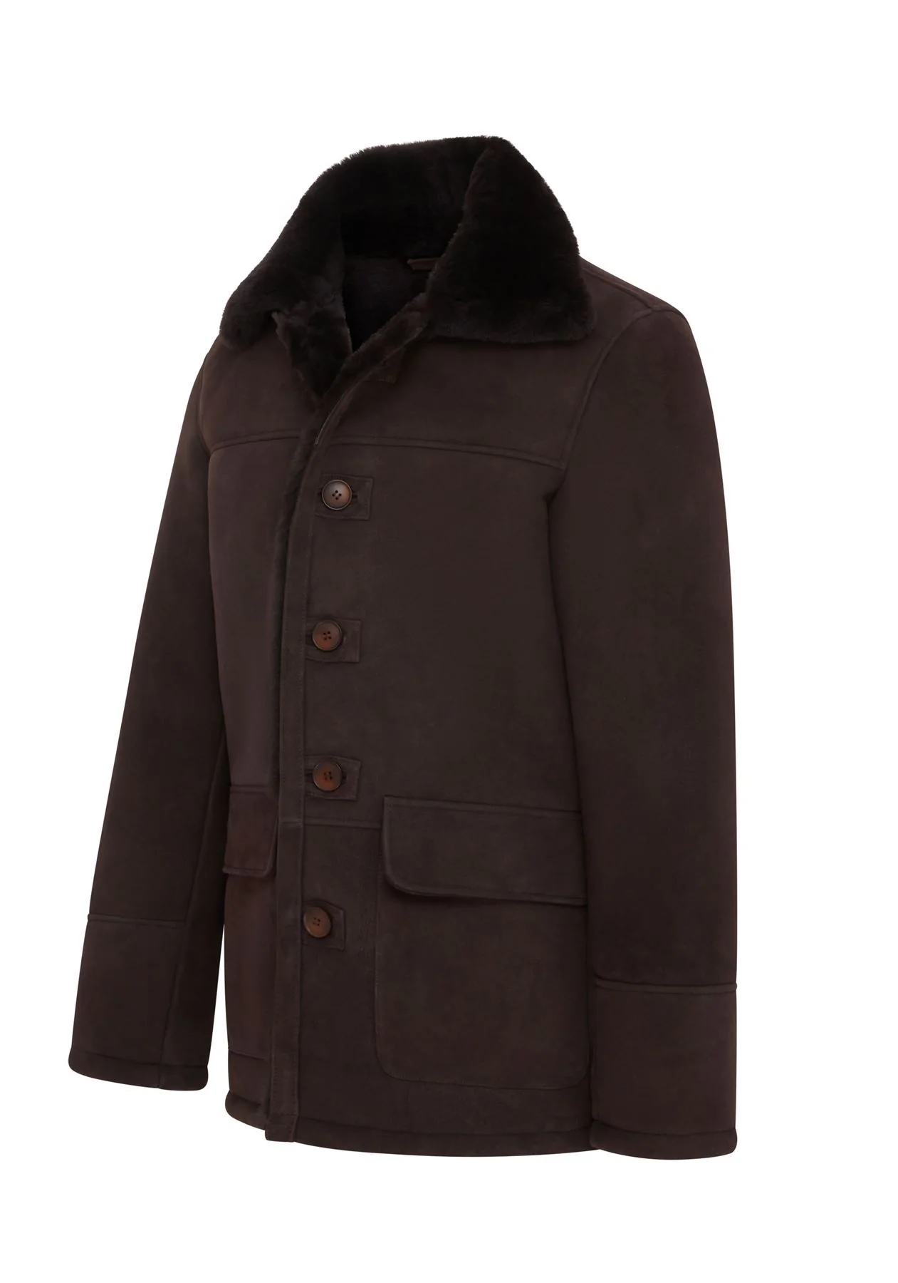 Mens Brown Shearling Sheepskin Car Coat - Elverum - Image 3