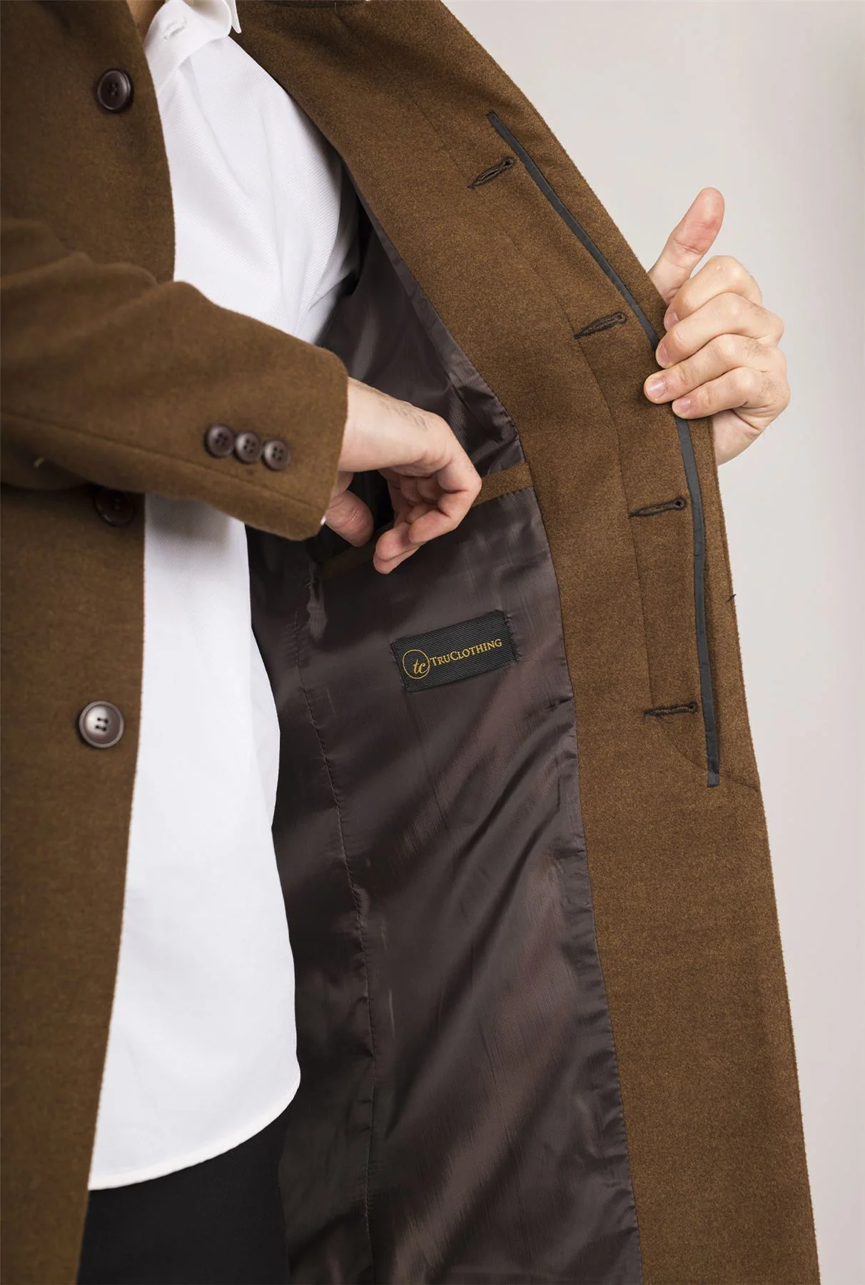 Men's Brown Stand Collar Wool Blend Overcoat - Image 12