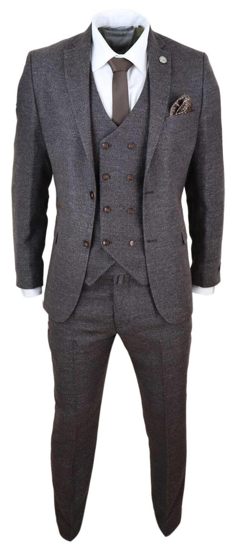 Mens Brown Wool 3 Piece Suit Double Breasted Tweed Peaky Blinders 1920 - Image 2