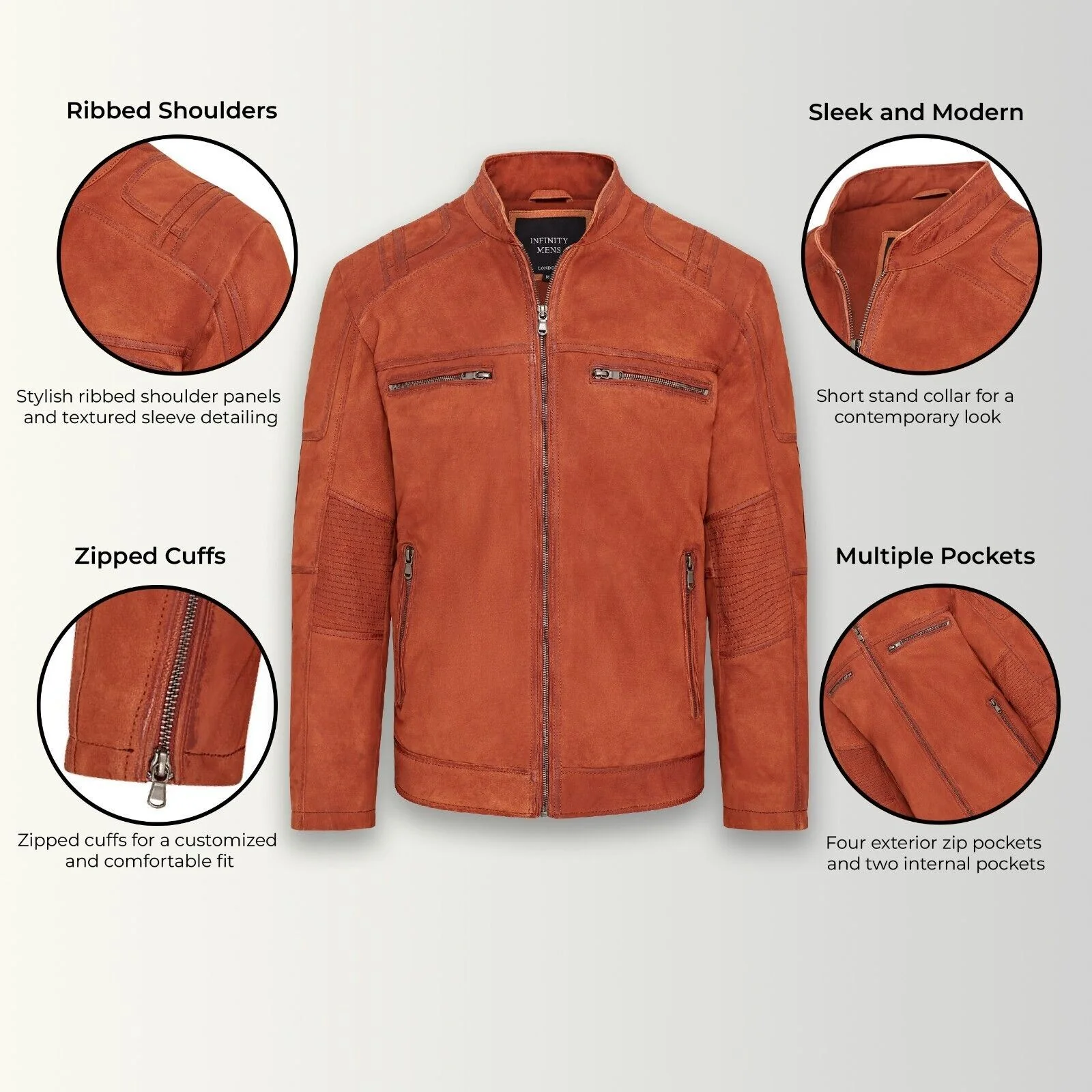 Mens Buff Leather Caf� Racer Biker Jacket - Trowbridge - Image 2