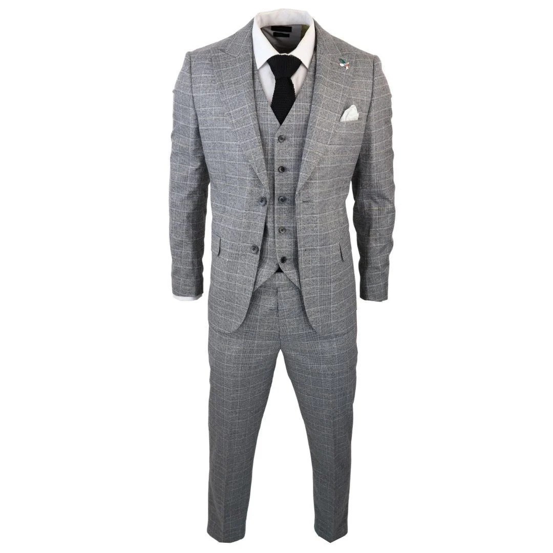 Men's Check Grey 3 Piece Prince Of Wales Suit - Image 3