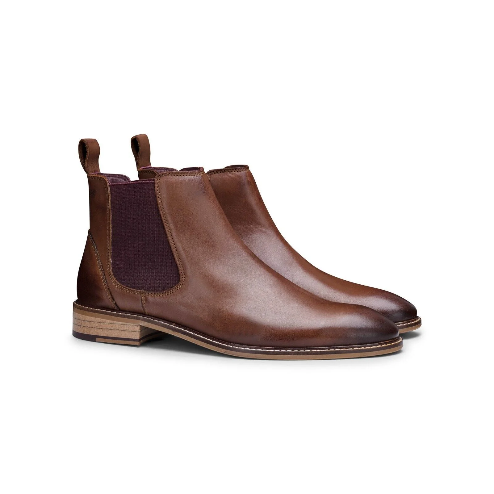 Mens Chestnut-Brown Leather Classic Chelsea Boots - Image 2