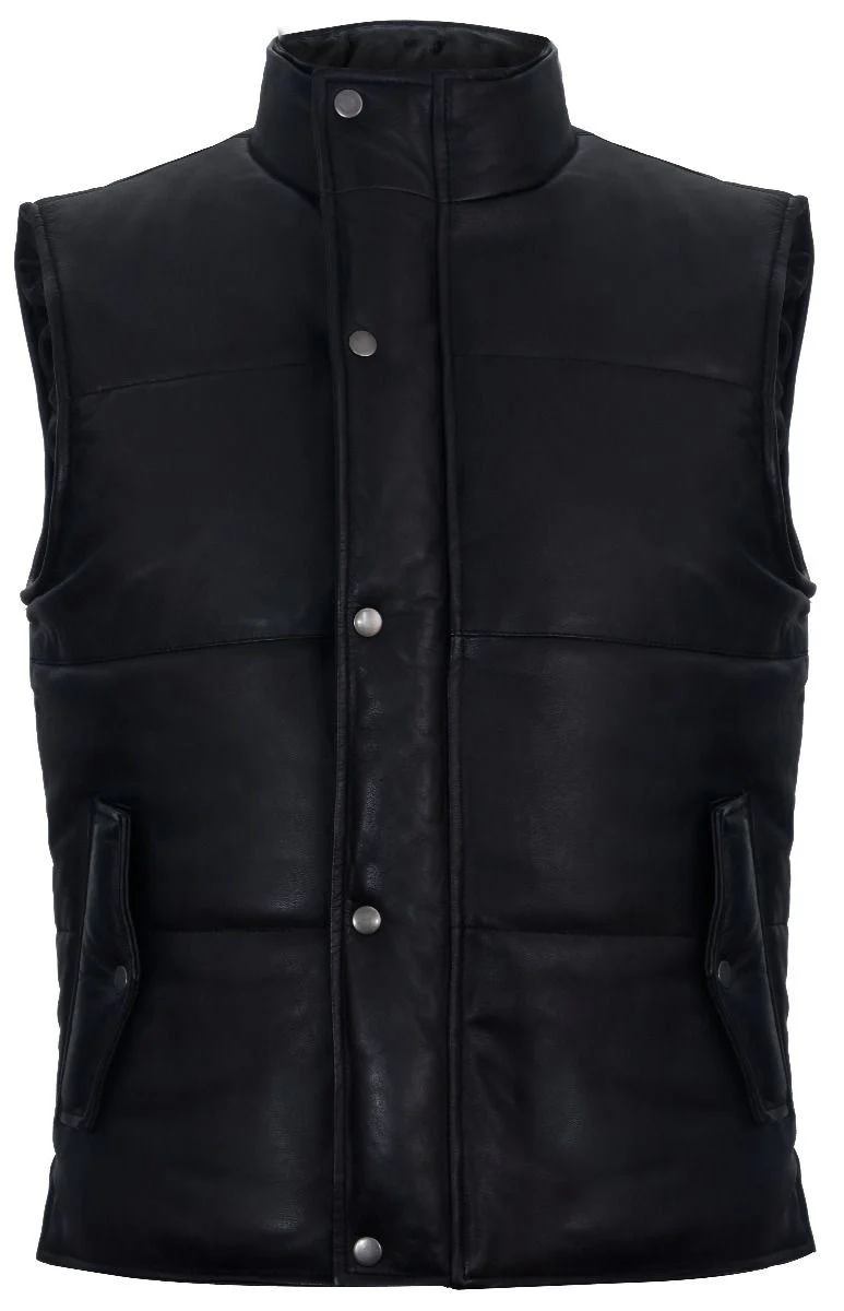 Mens Classic Leather Puffer Waistcoat-Gateshead - Image 5