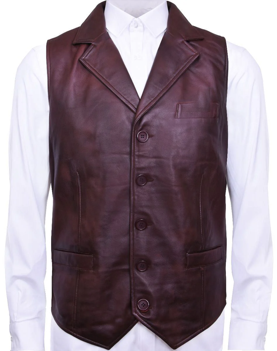Mens Classic Leather Waistcoat-Gosport - Image 12