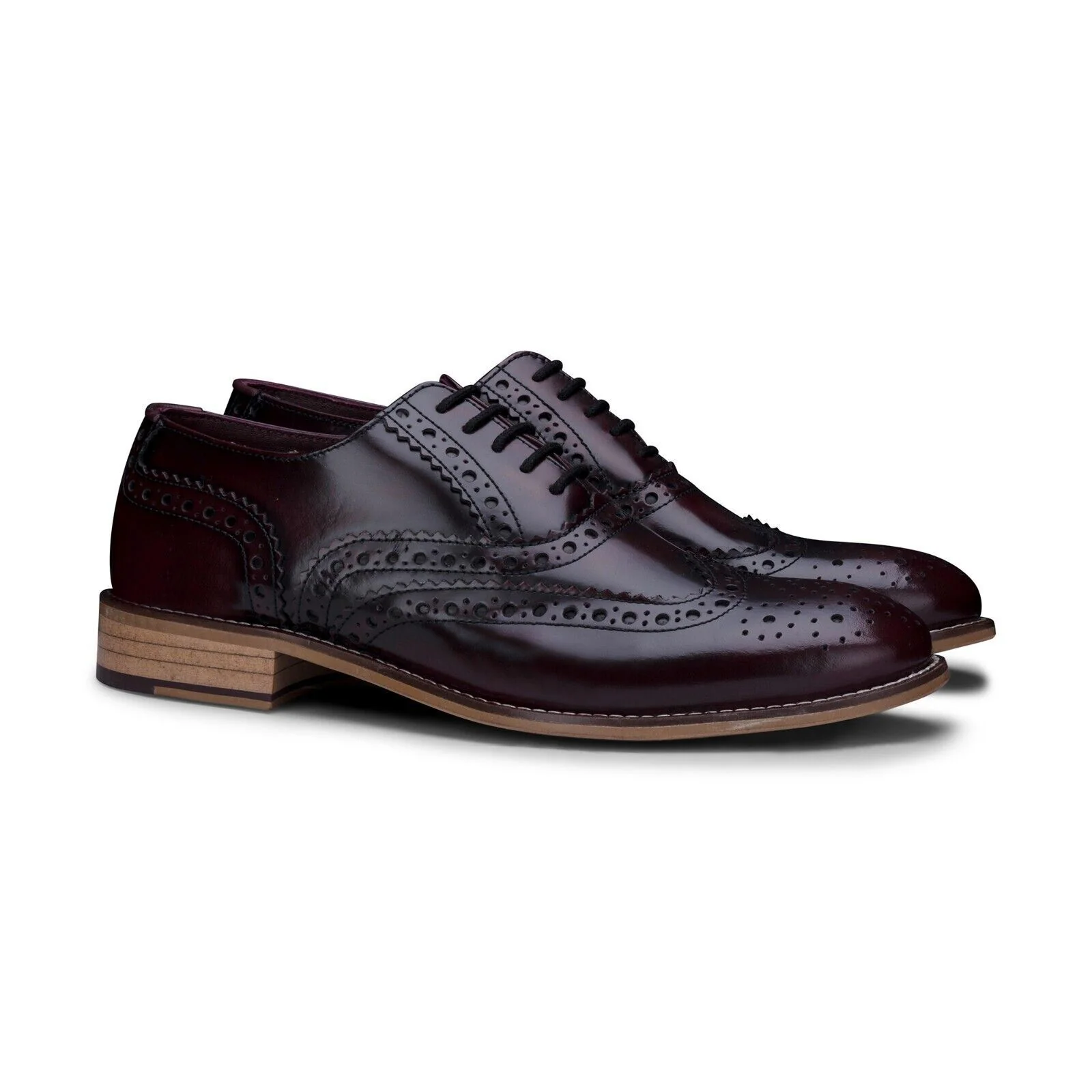Mens Classic Oxford Maroon Leather Gatsby Brogue Shoes - Image 2