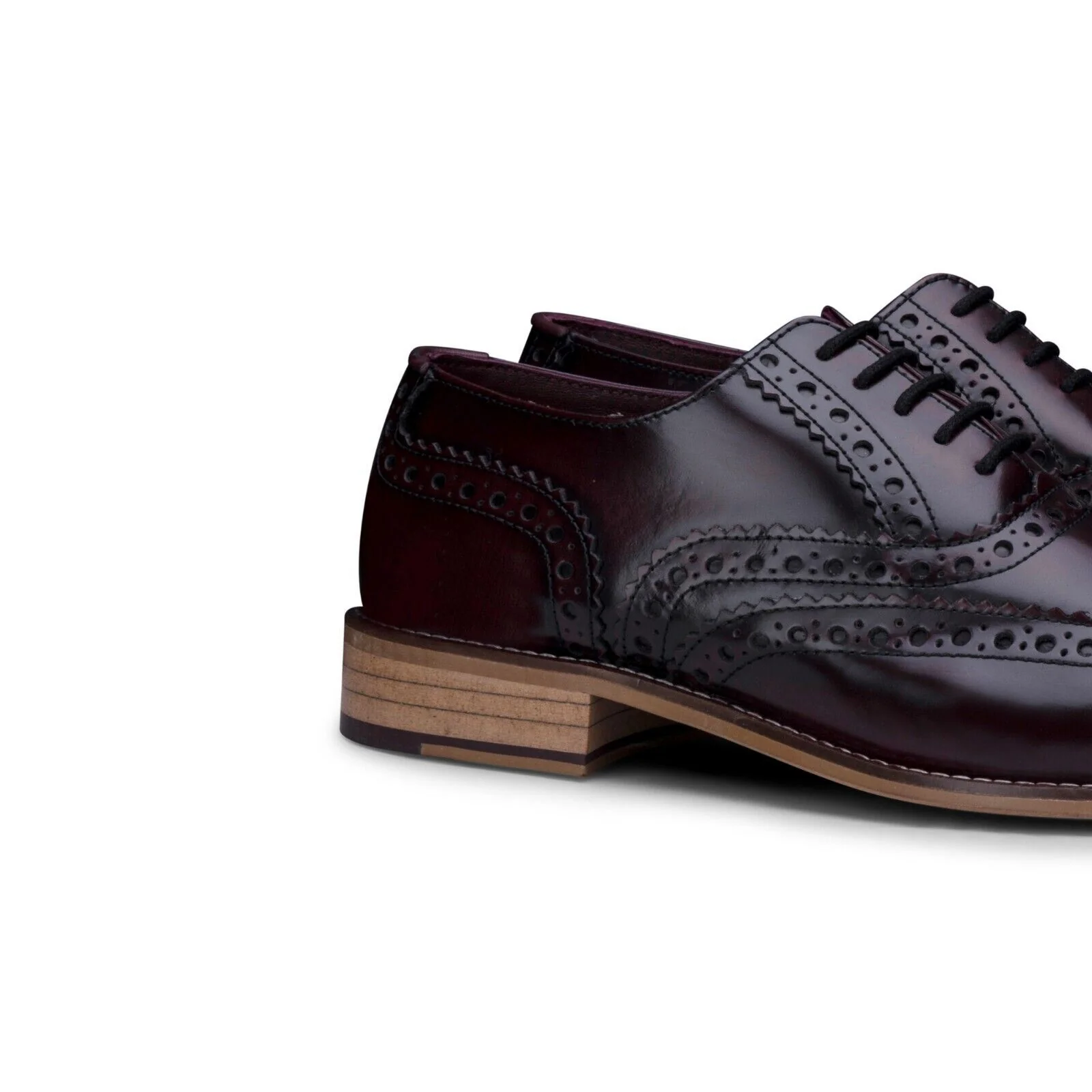 Mens Classic Oxford Maroon Leather Gatsby Brogue Shoes - Image 3