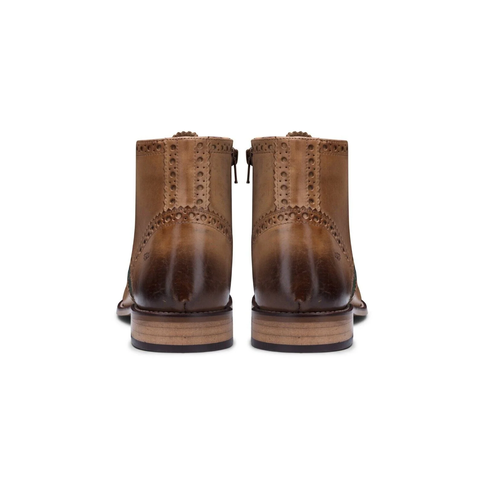 Mens Classic Oxford Tan Leather Gatsby Brogue Ankle Boots with Green Tweed - Image 5