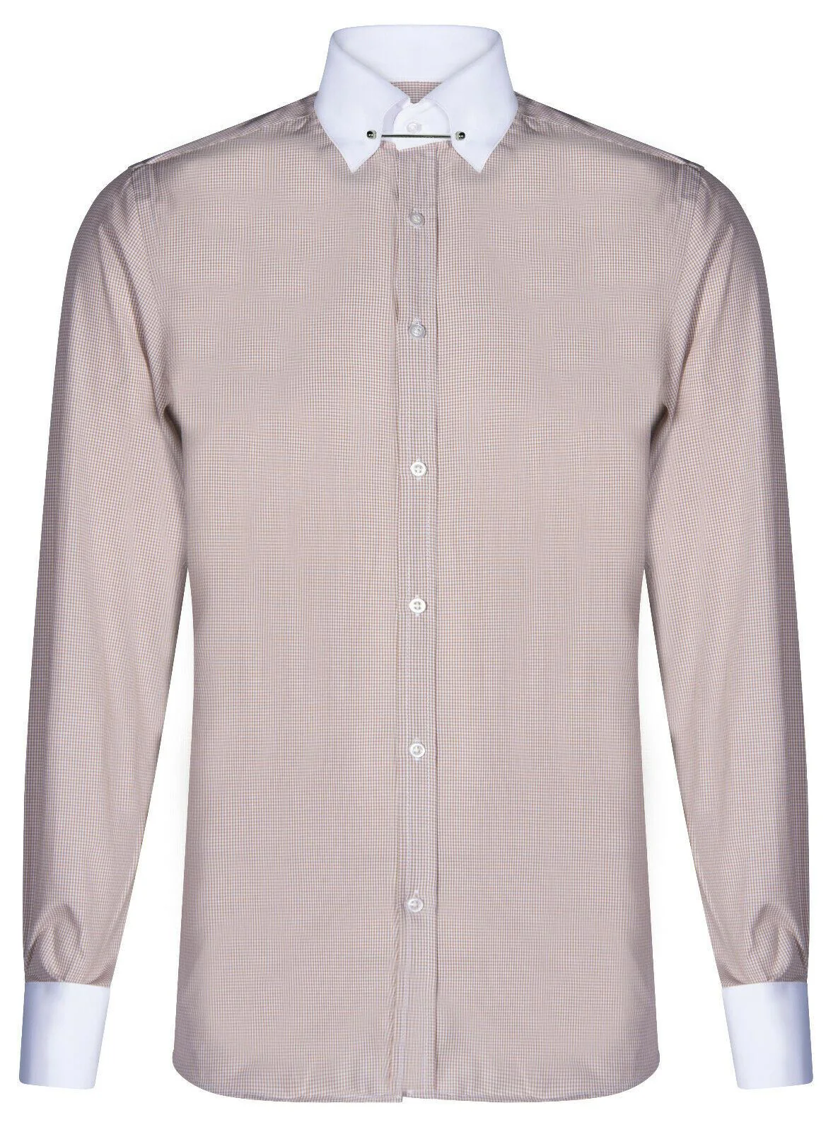 Mens Club Collar Beige Shirt 1920s Peaky Blinders With Bar Poplin Pin Smart