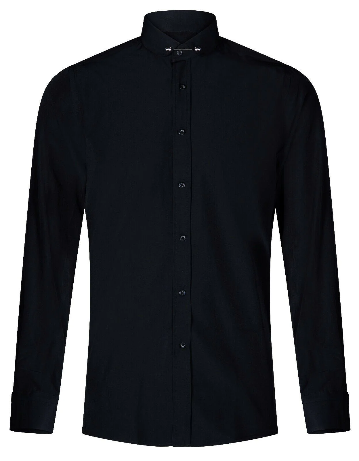 Mens Club Collar Black Shirt 1920s Peaky Blinders With Bar Poplin Pin Smart