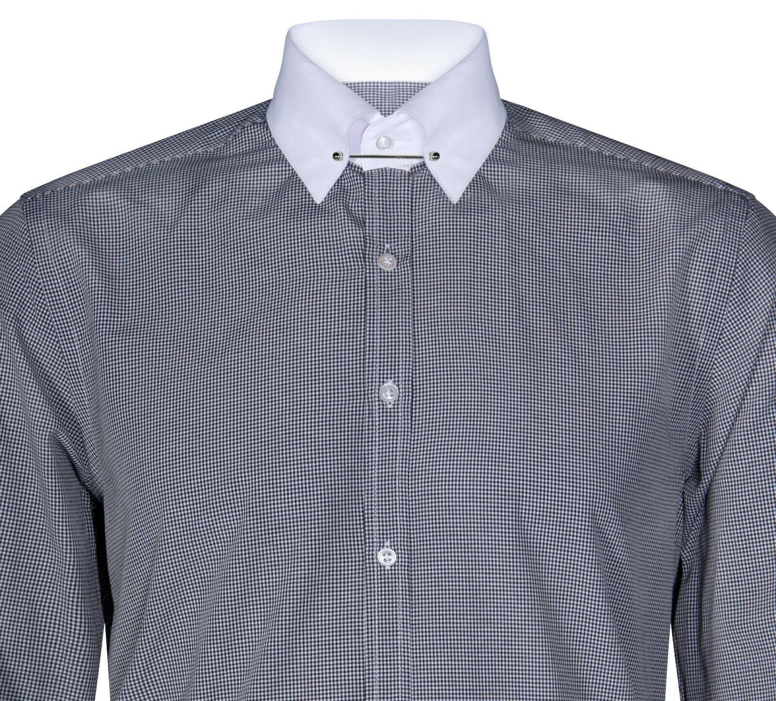 Mens Club Collar Black Shirt 1920s Peaky Blinders With Bar Poplin Pin Smart - Image 3