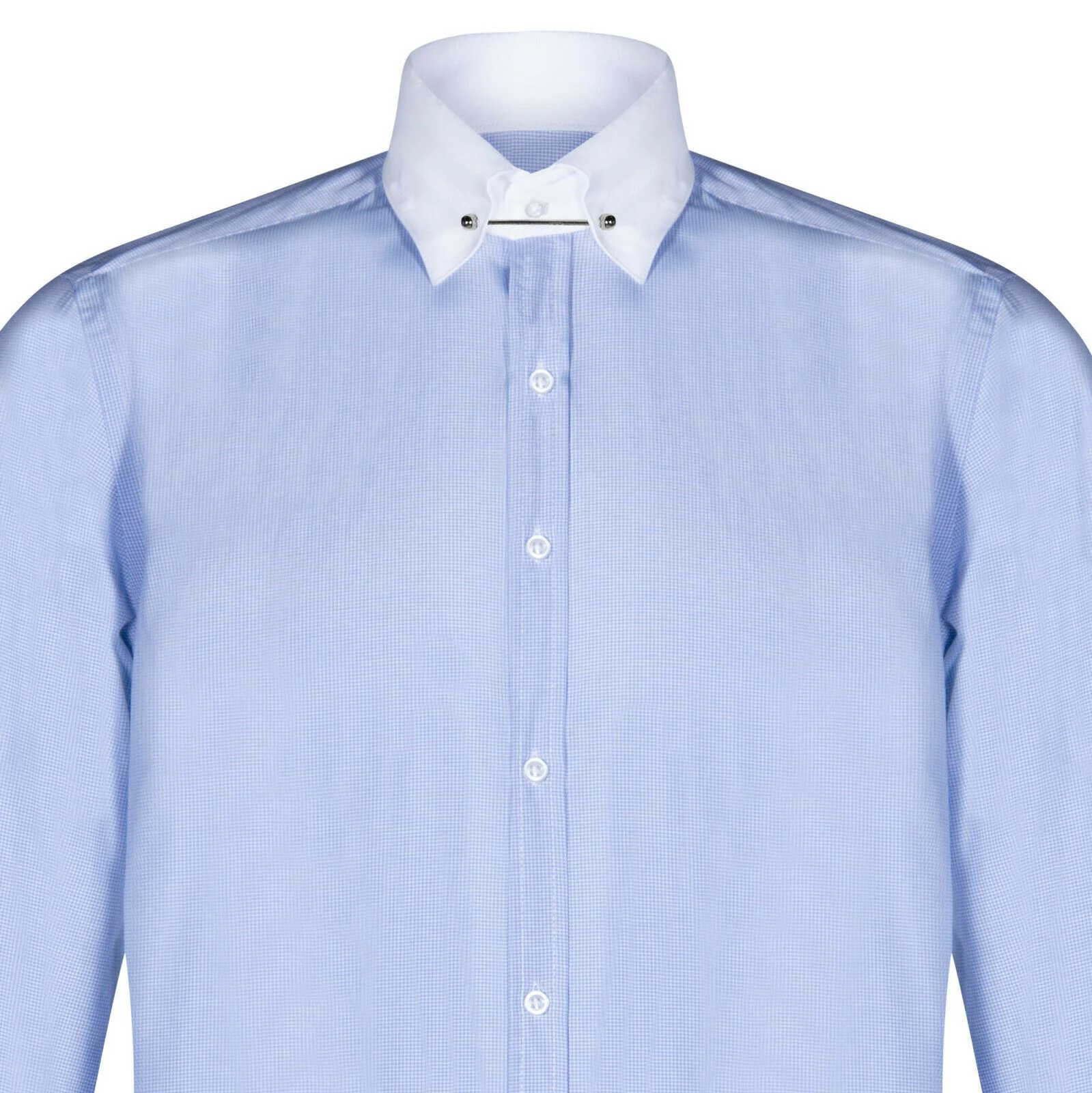 Mens Club Collar Blue Shirt 1920s Peaky Blinders With Bar Poplin Pin Smart - Image 3
