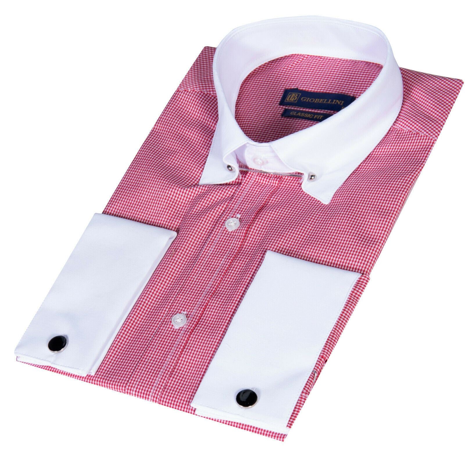 Mens Club Collar Red Shirt 1920s Peaky Blinders With Bar Poplin Pin Smart Casual - Image 4