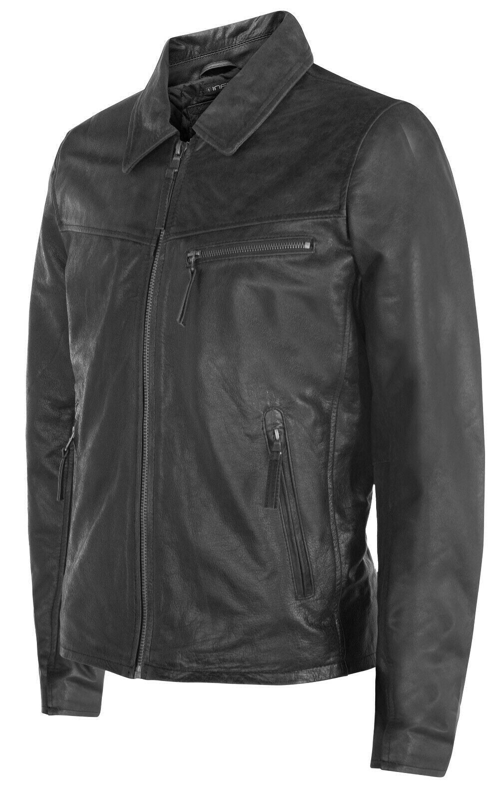 Mens Cow Hide Harrington Leather Biker Jacket-Sleaford - Image 6