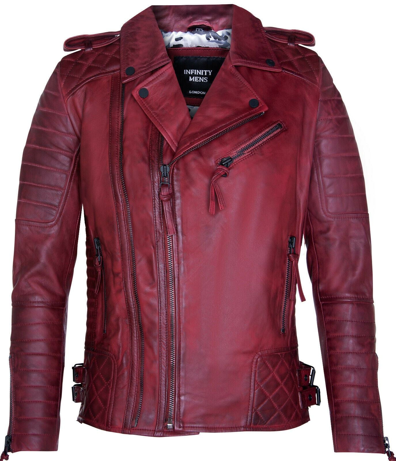 Mens Double Zip Leather Biker Jacket-Sandbach - Image 5