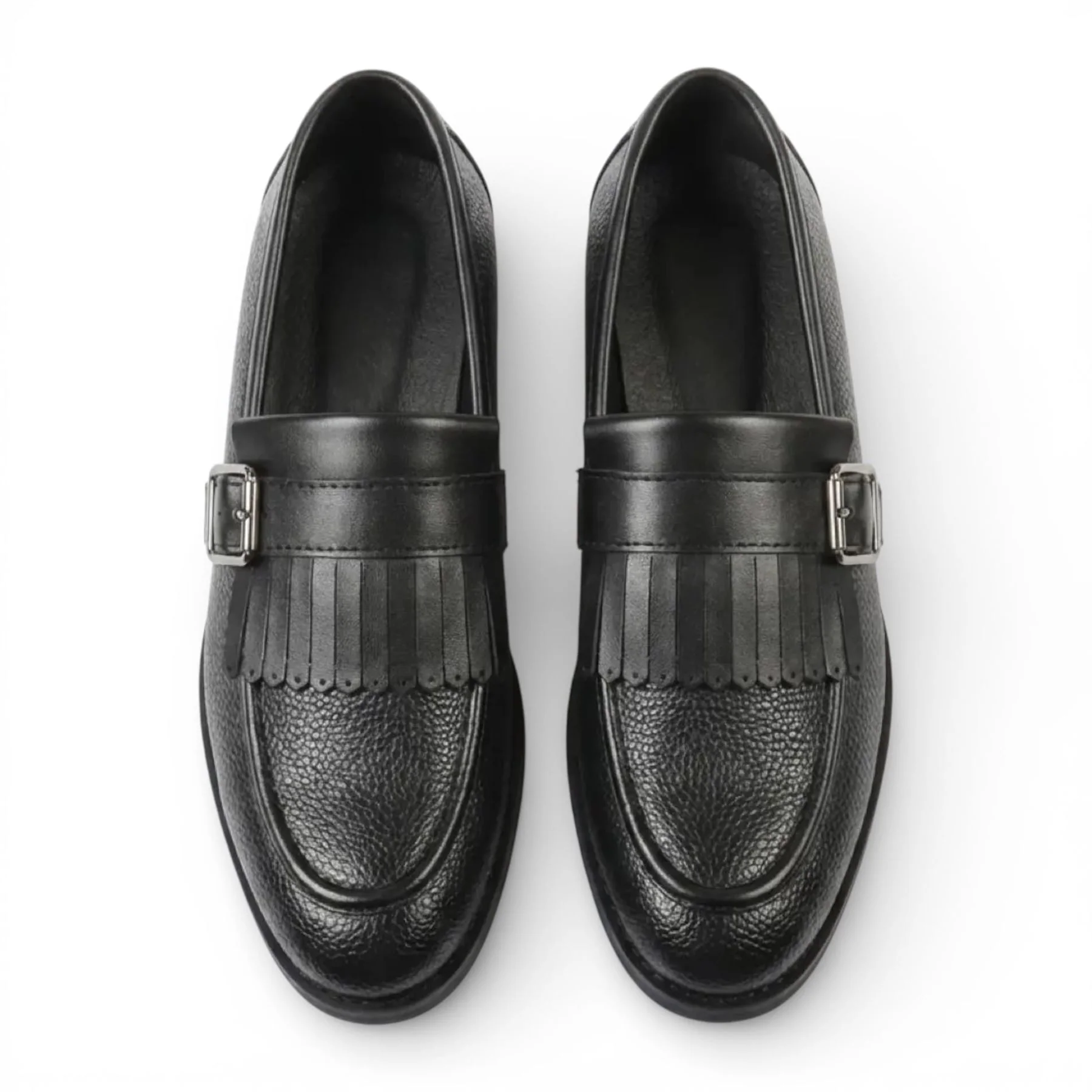 Mens Faux Leather Black Fringe Monk Strap Slip-On Loafers Shoes - Image 4