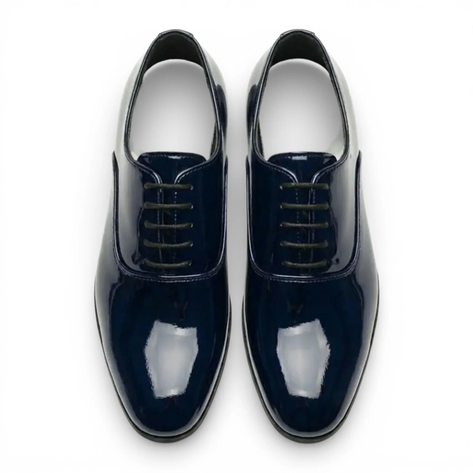 Men's Formal Navy Blue Patent PU Leather Oxford Dress Brogue Shoes - Image 5