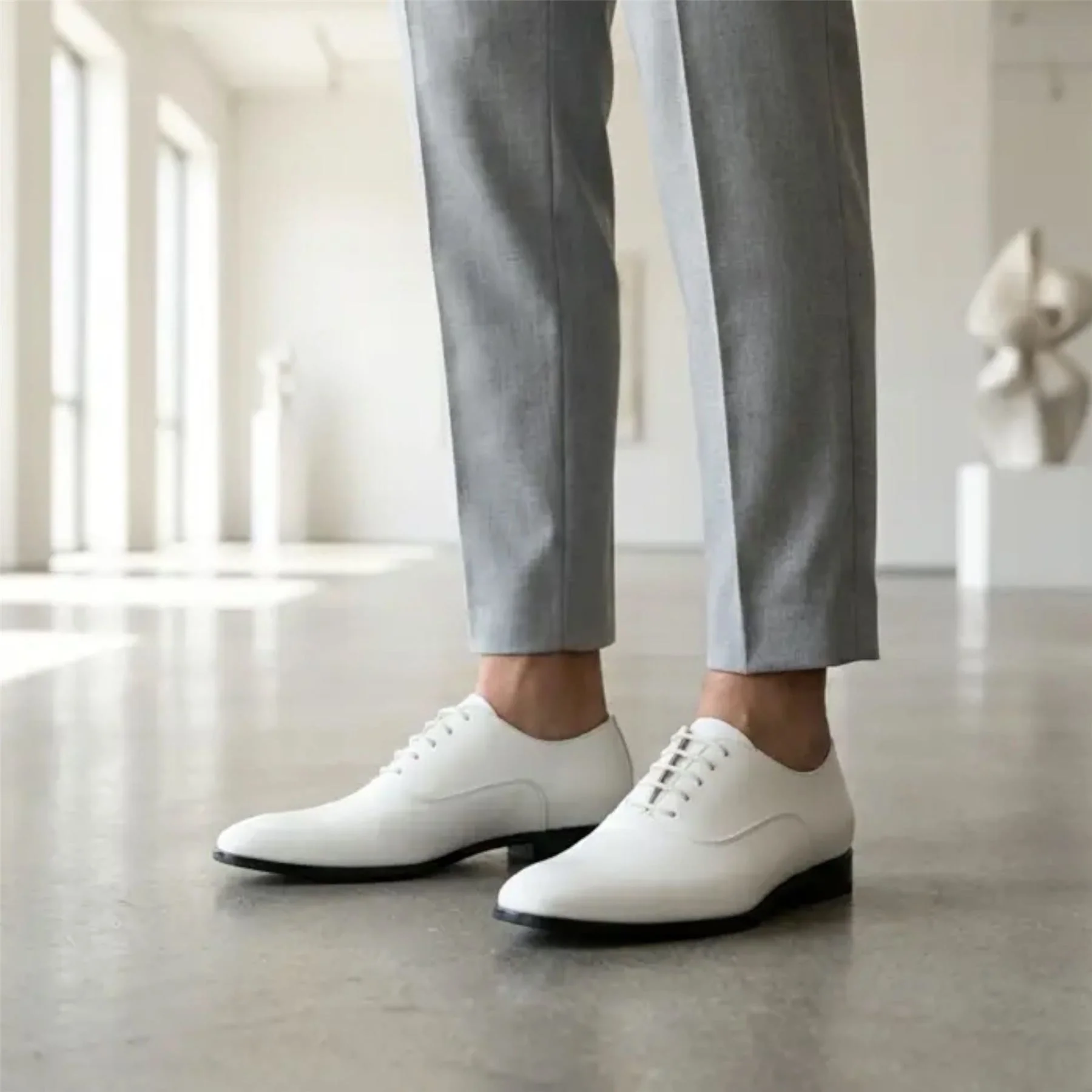 Men's Formal White Patent PU Leather Oxford Dress Brogue Shoes - Image 3