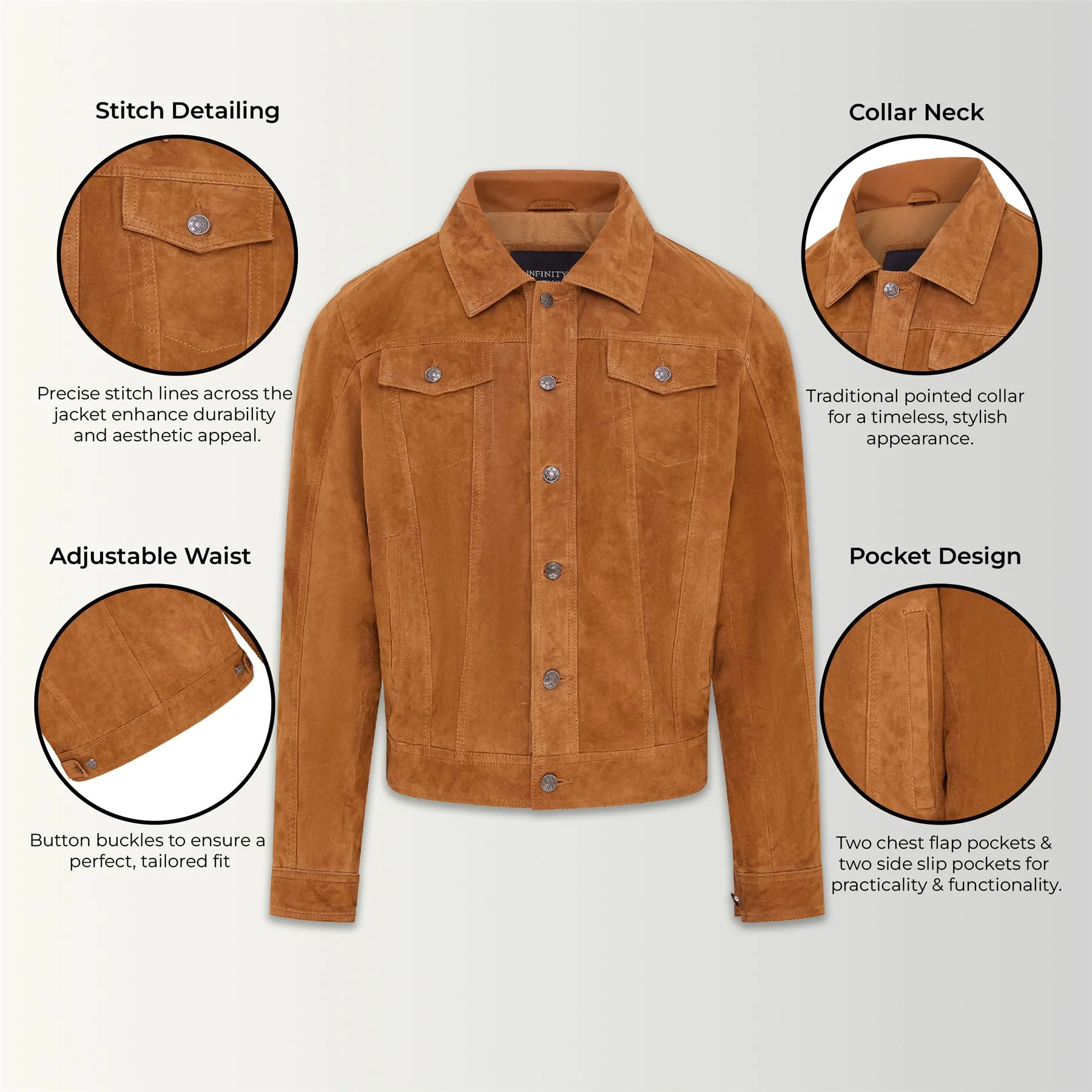 Mens Goat Suede Leather Jeans Jacket- Nurmes - Image 2