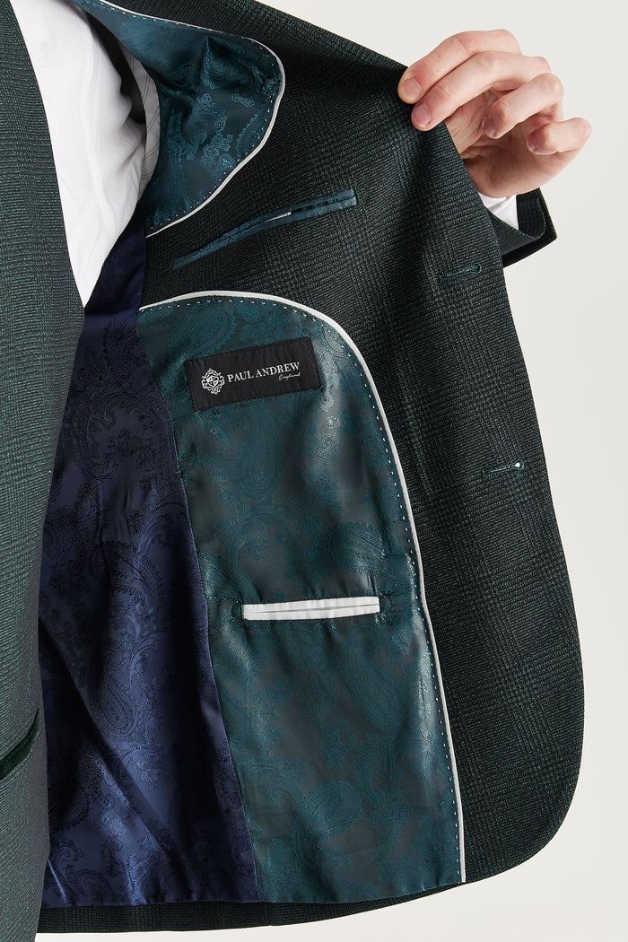 Men's Green 3 Piece Prince Of Wales Formal Suit - Image 5