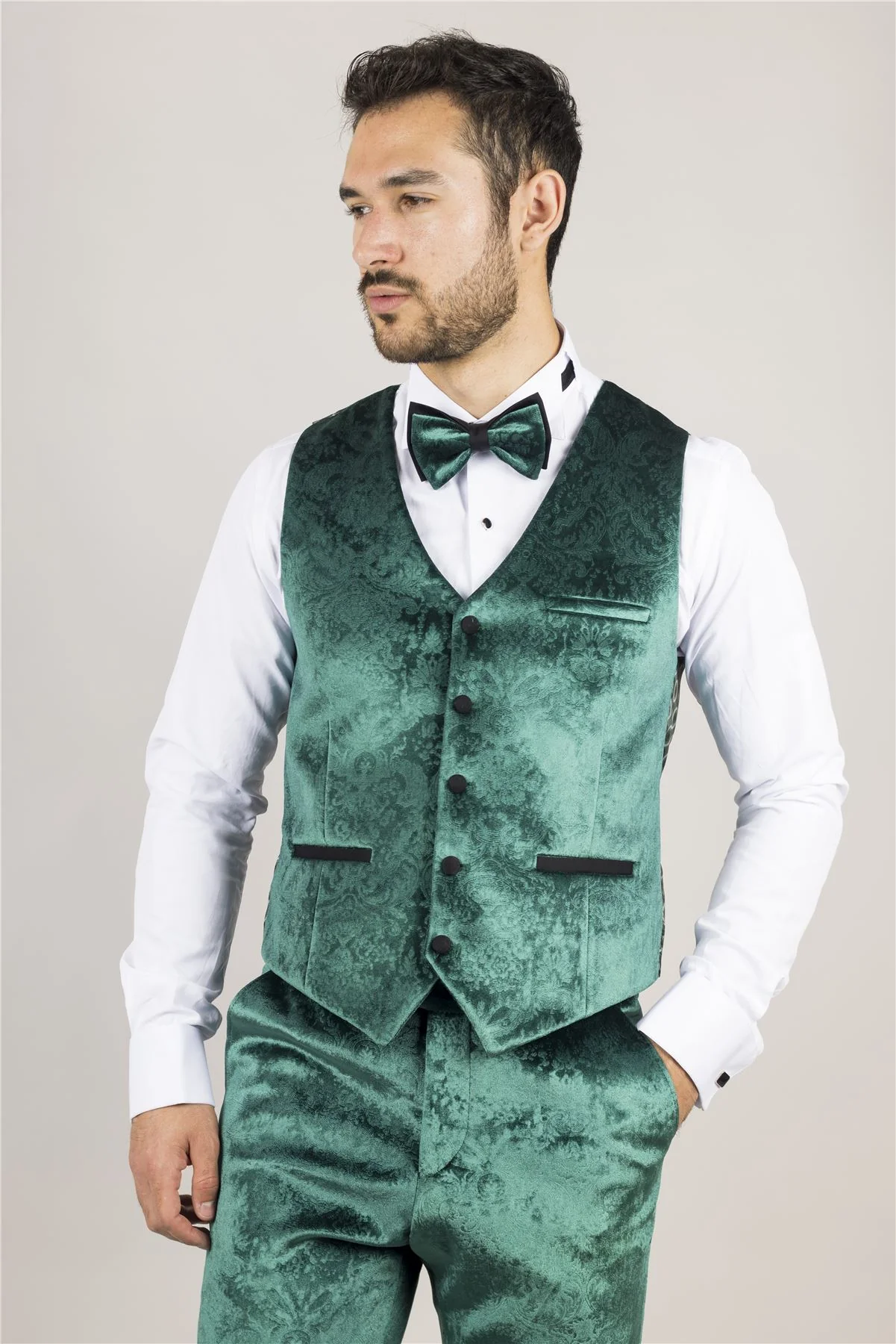 Men's Green 3 Piece Velvet Wedding Tuxedo Formal Suit - Image 8