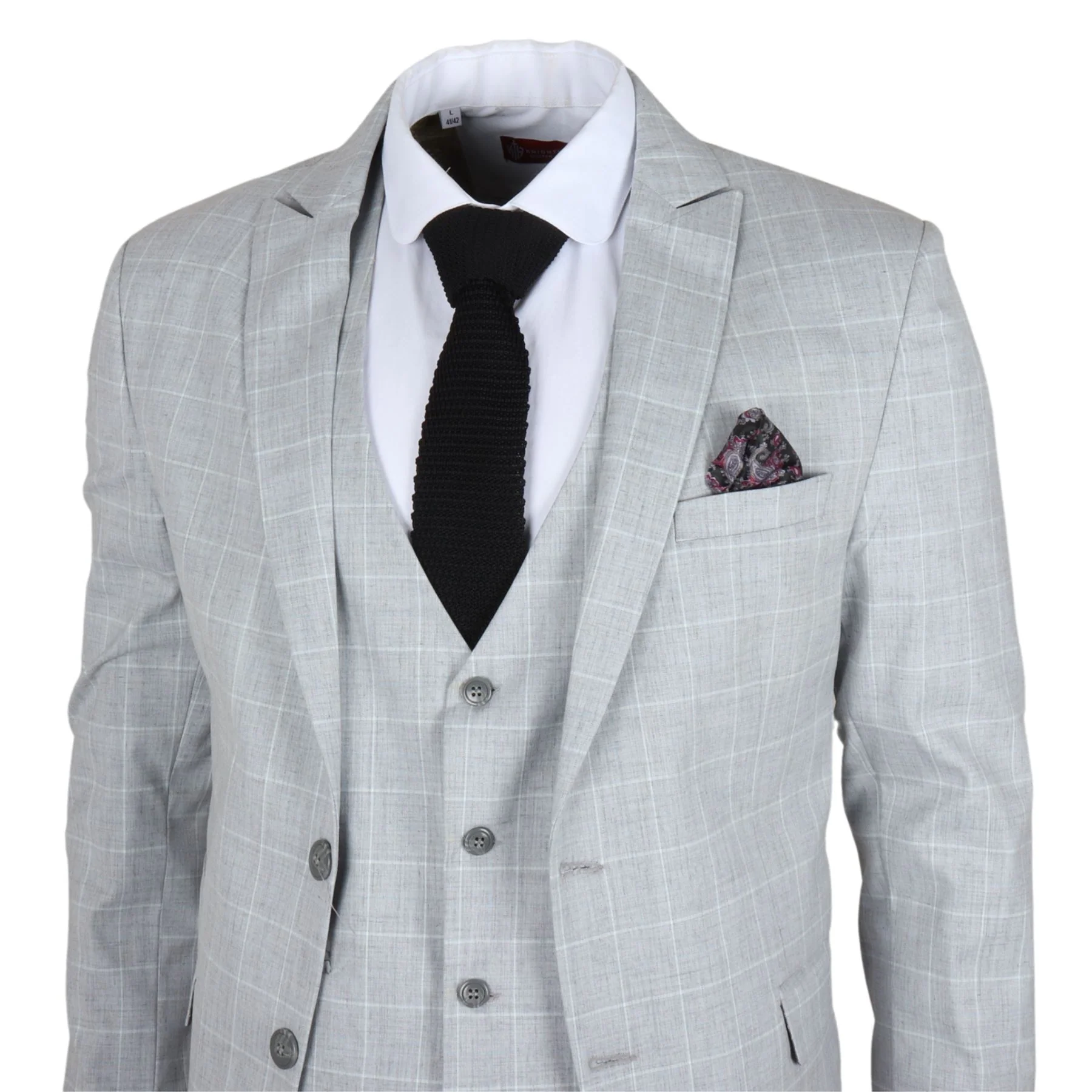 Men's Grey Checked 3 Piece Suit Tailored Fit - Image 4