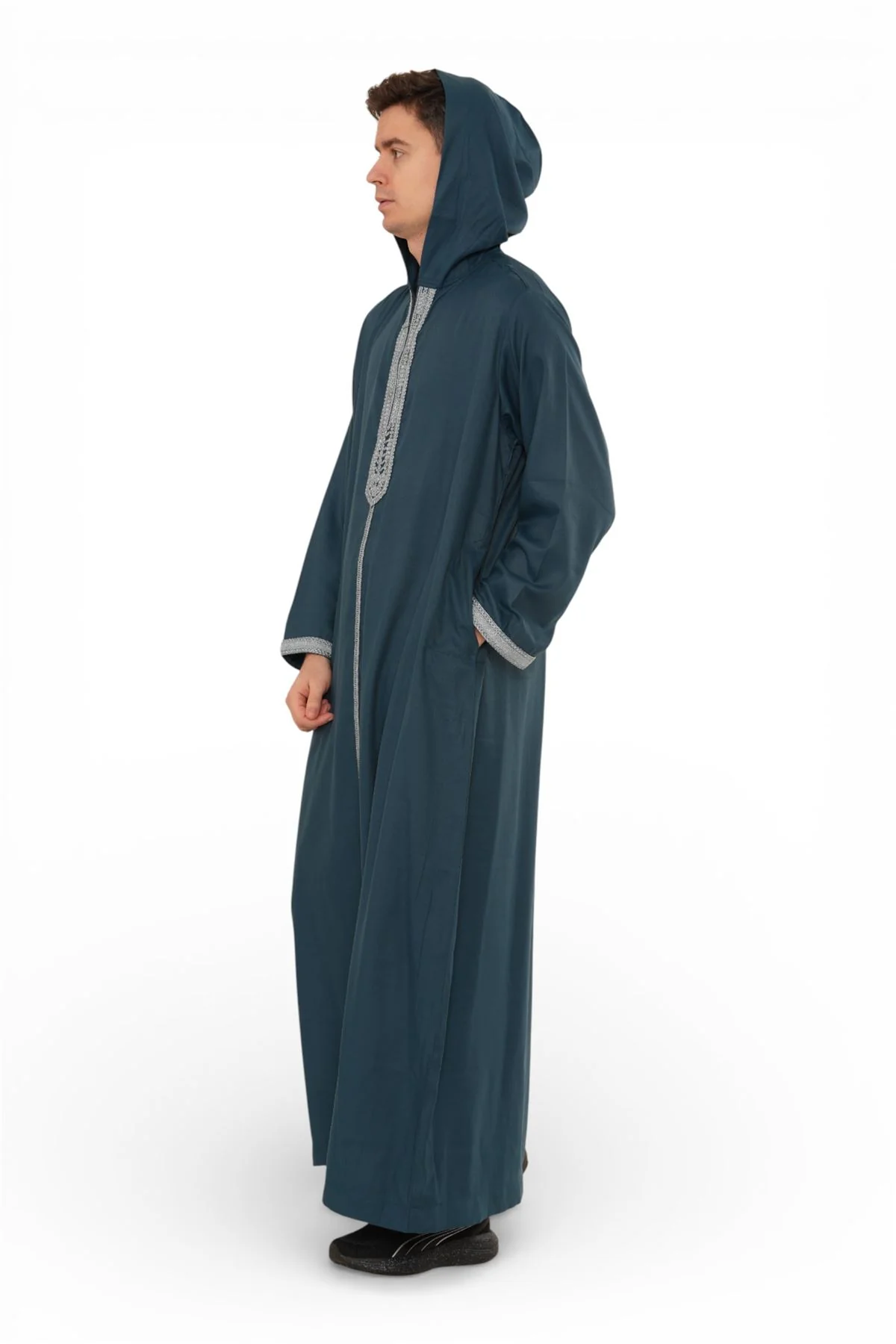 Men's Hooded Moroccan Embroidery Djellaba Islamic Jubba Robe Eid Ramadan Thobe - Image 19