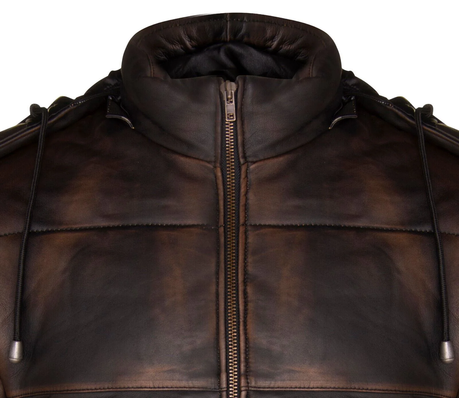 Mens Hooded Puffer Leather Bomber Jacket-Corbridge - Image 4
