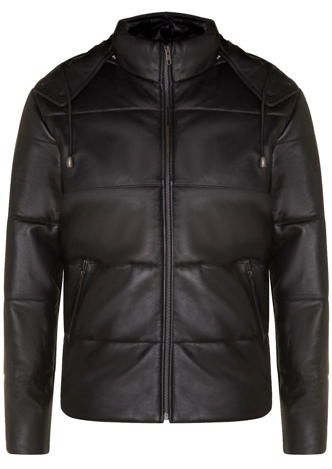 Mens Hooded Puffer Leather Bomber Jacket-Corbridge - Image 5