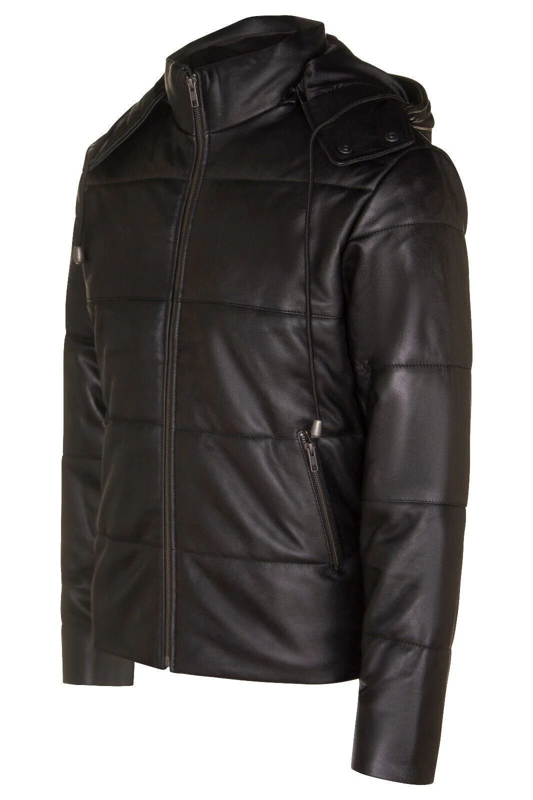 Mens Hooded Puffer Leather Bomber Jacket-Corbridge - Image 6