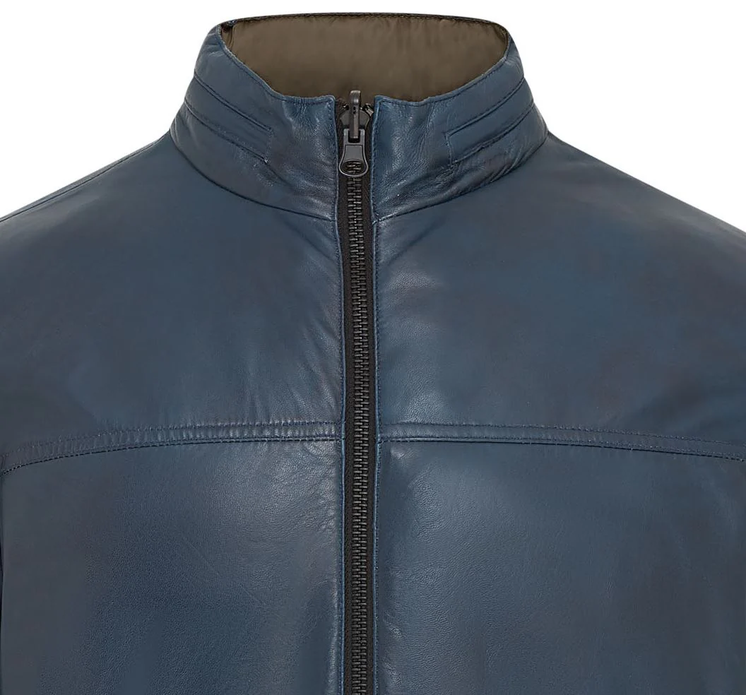 Mens Hooded Reversible Bomber Leather Jacket - Raufoss - Image 7