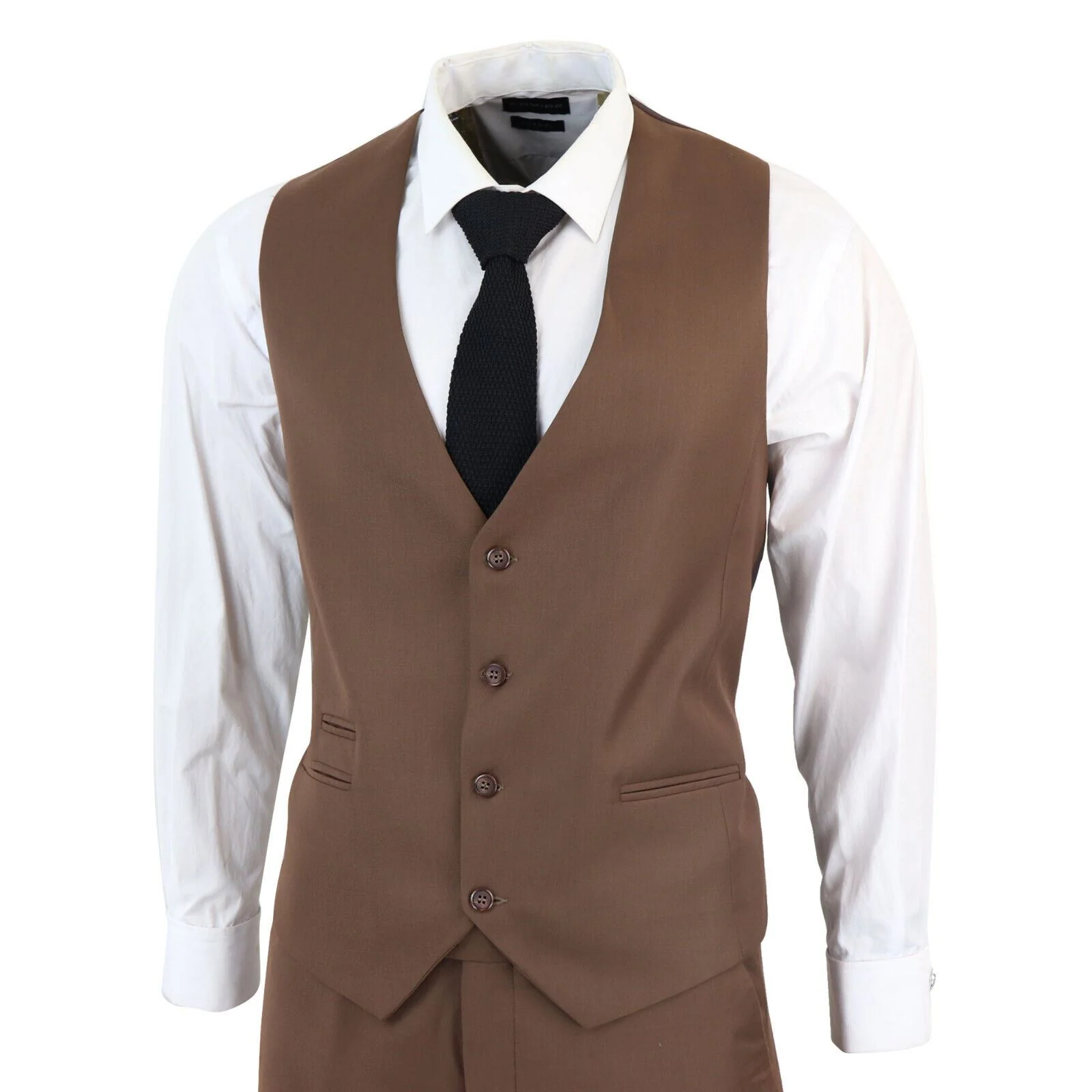 Mens IM1 Classic Plain Brown 3 Piece Suit - Image 4