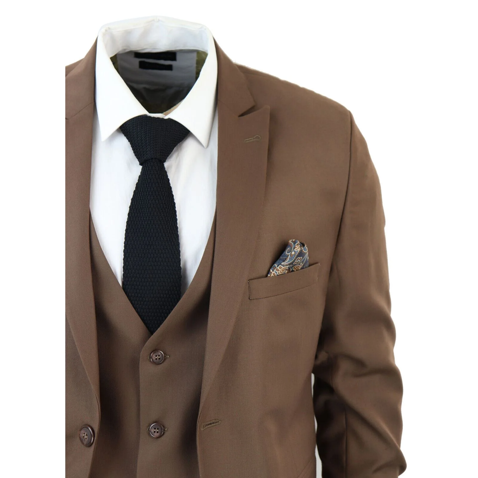 Mens IM1 Classic Plain Brown 3 Piece Suit - Image 5