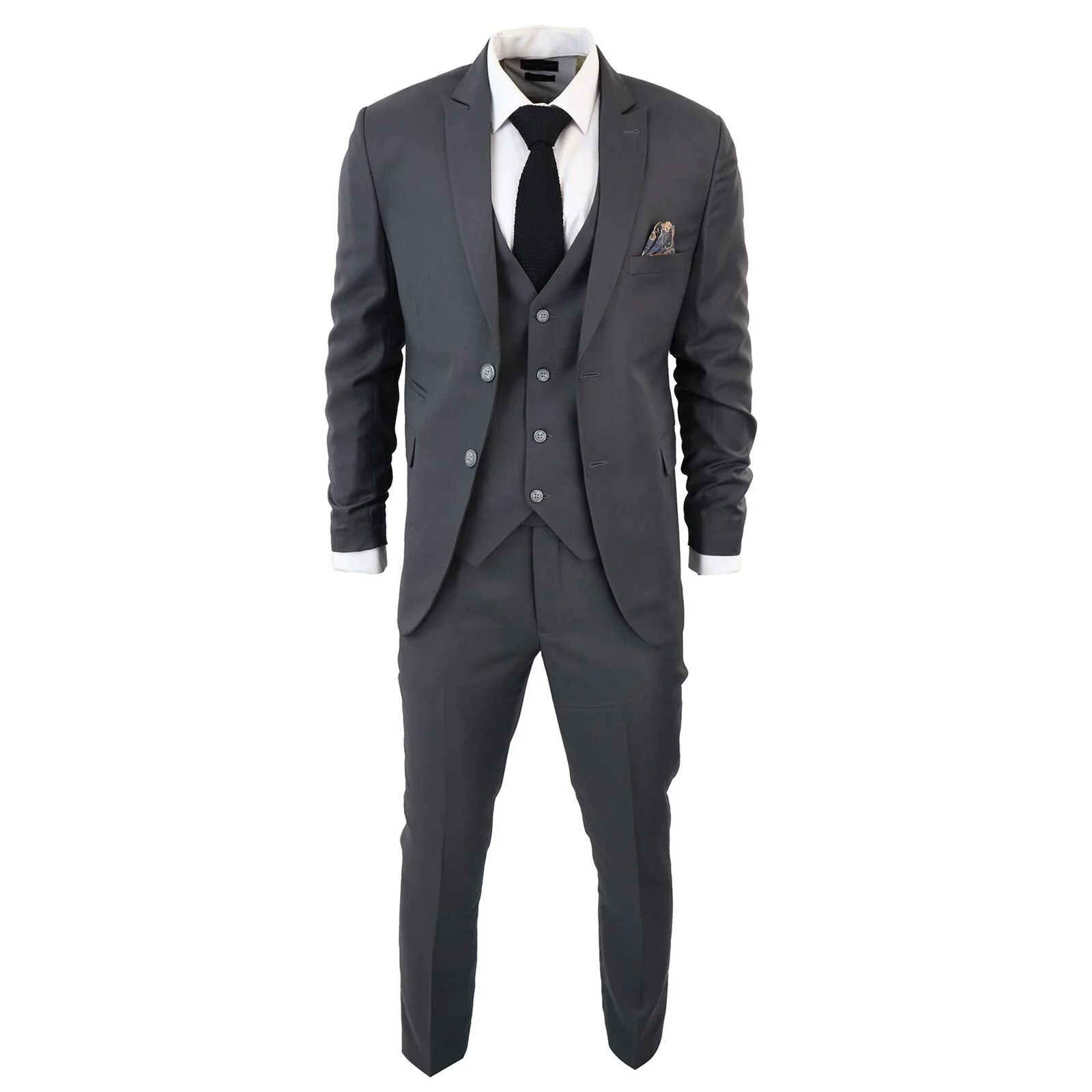 Mens IM1 Classic Plain Charcoal 3 Piece Suit - Image 2
