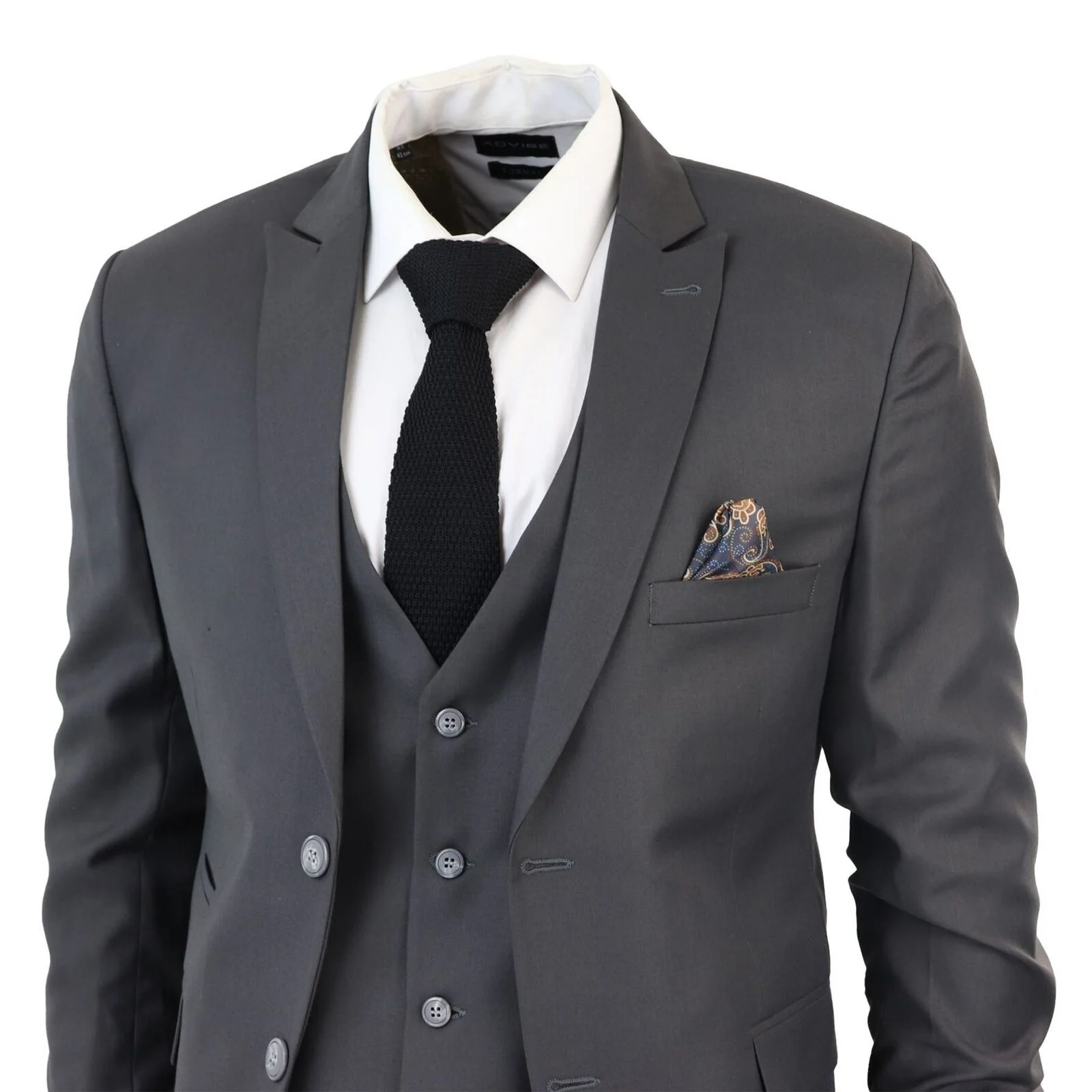 Mens IM1 Classic Plain Charcoal 3 Piece Suit - Image 3