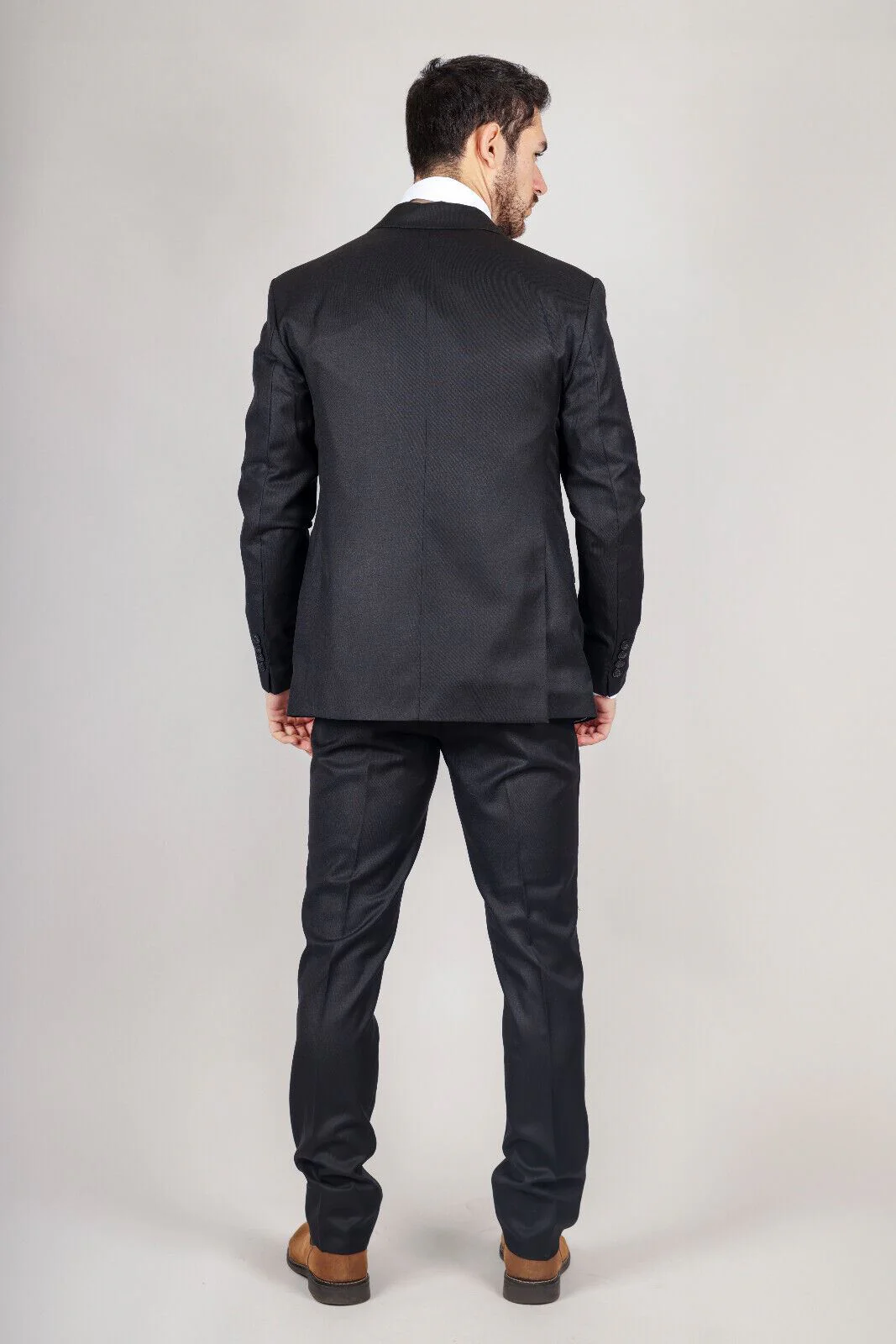 Mens IM1 Double Brusted Plain Black 3 Piece Suit - Image 6