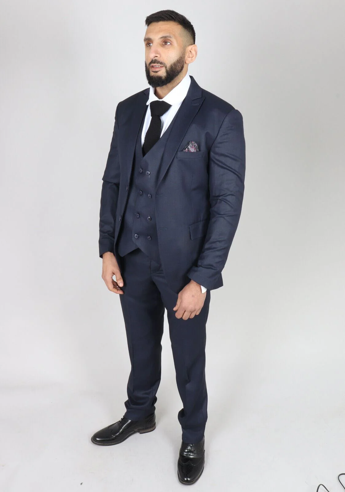 Mens IM1 Double Brusted Plain Navy 3 Piece Suit - Image 3
