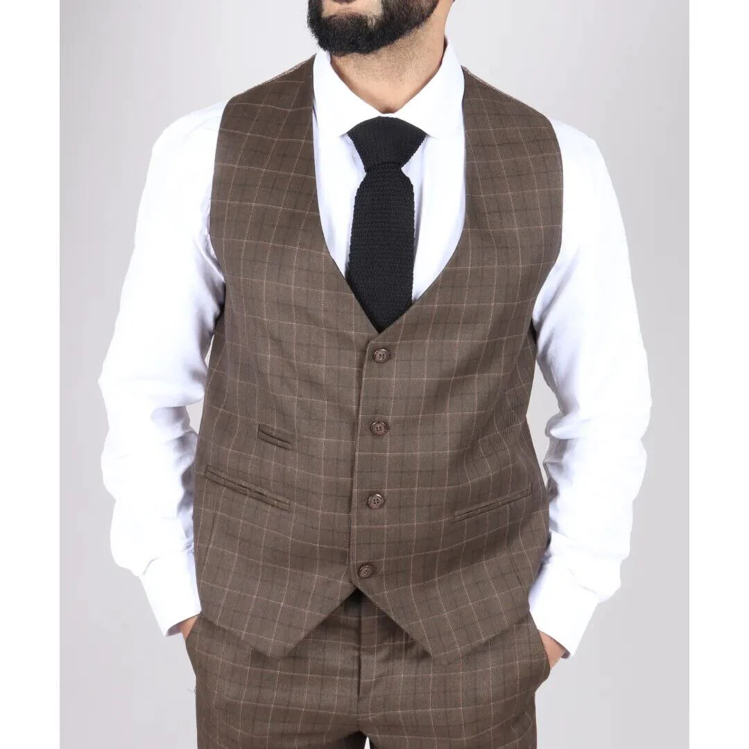 Mens IM2 Classic Plain Brown 3 Piece Suit - Image 4
