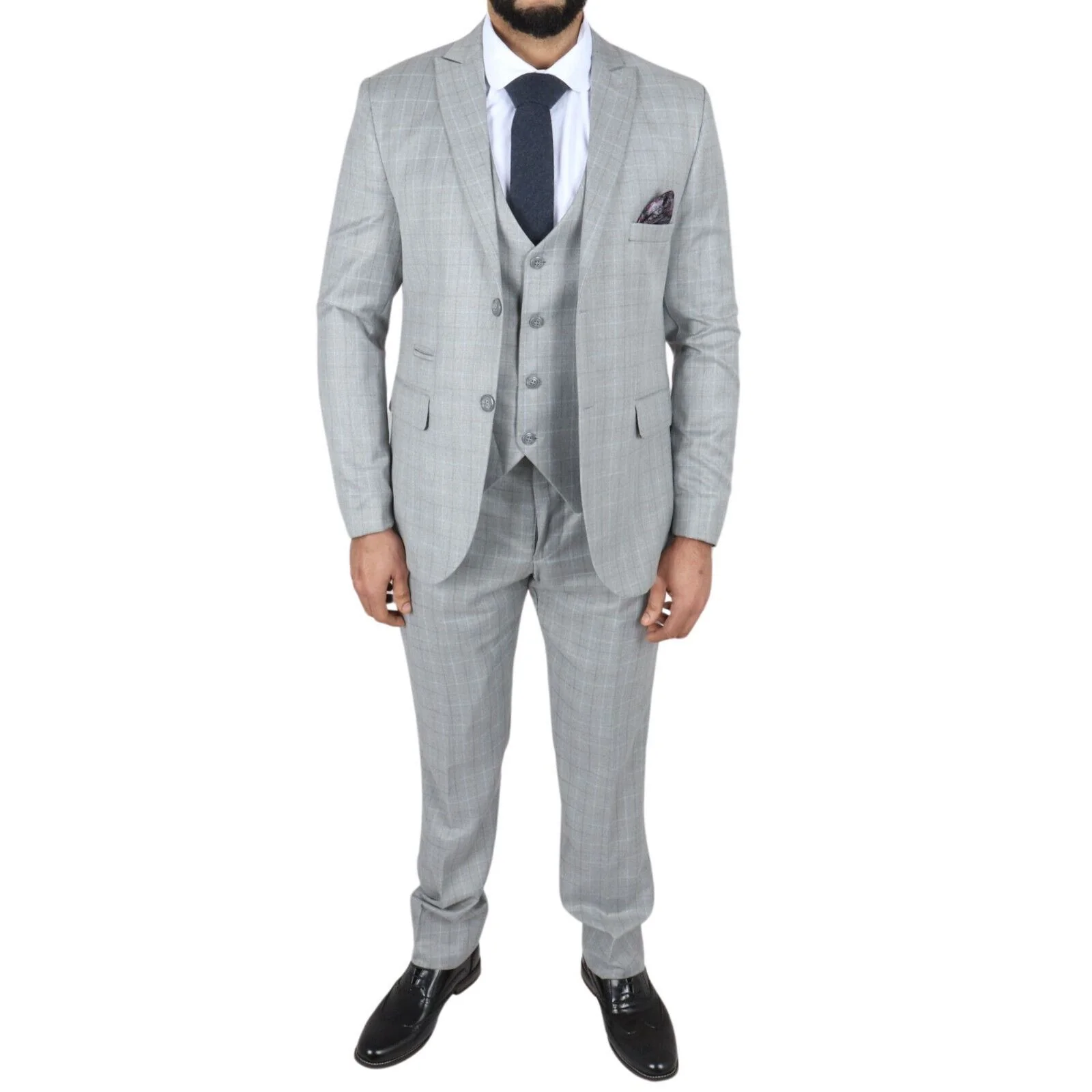 Mens IM2 Classic Plain Light Grey 3 Piece Suit - Image 2