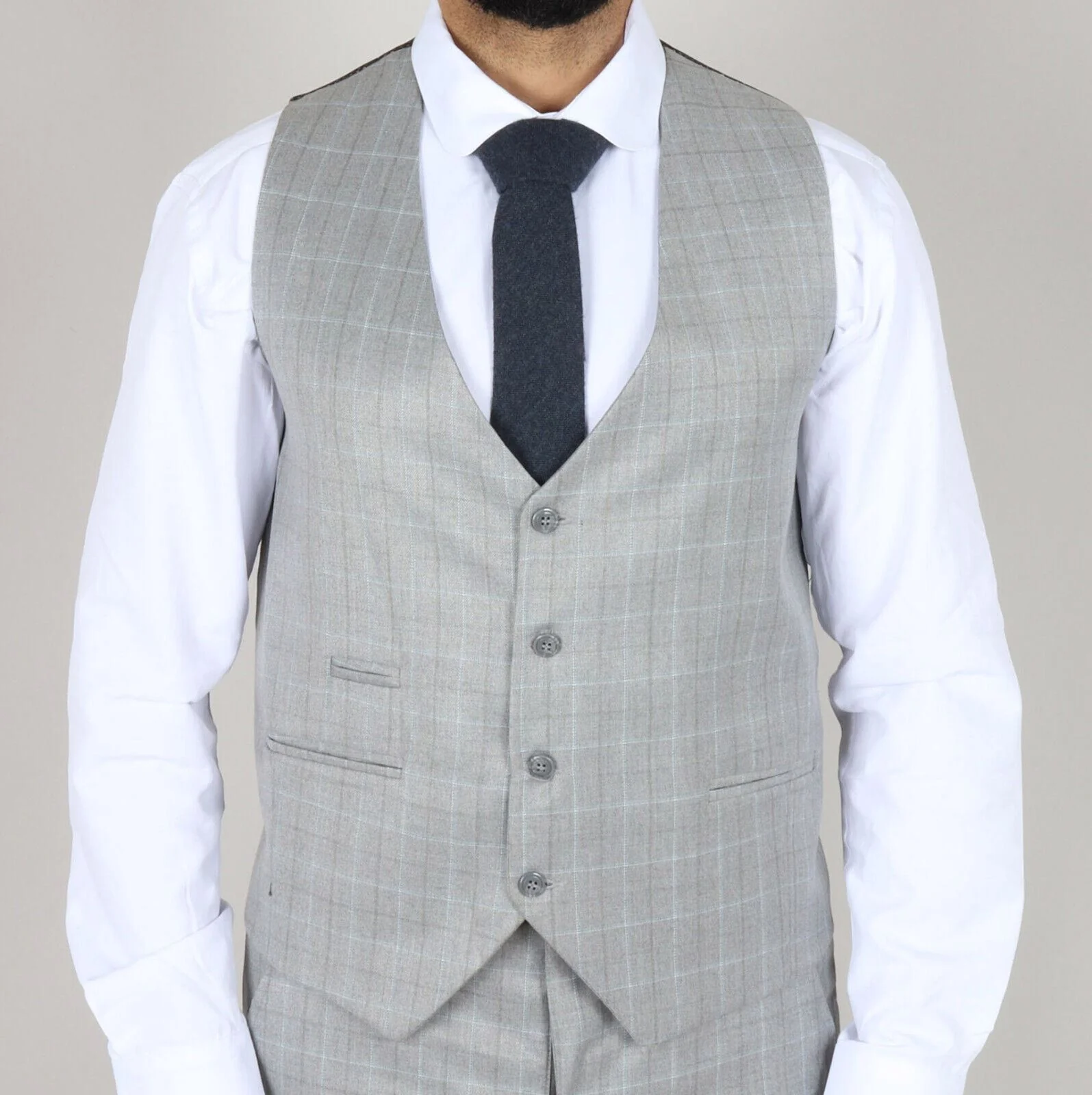 Mens IM2 Classic Plain Light Grey 3 Piece Suit - Image 4