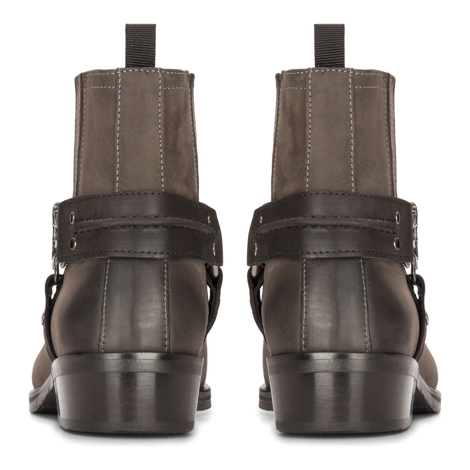 Mens Leather Cowboy Ankle Boots Brown Biker Western Square Toe Hunting Boot - Image 3