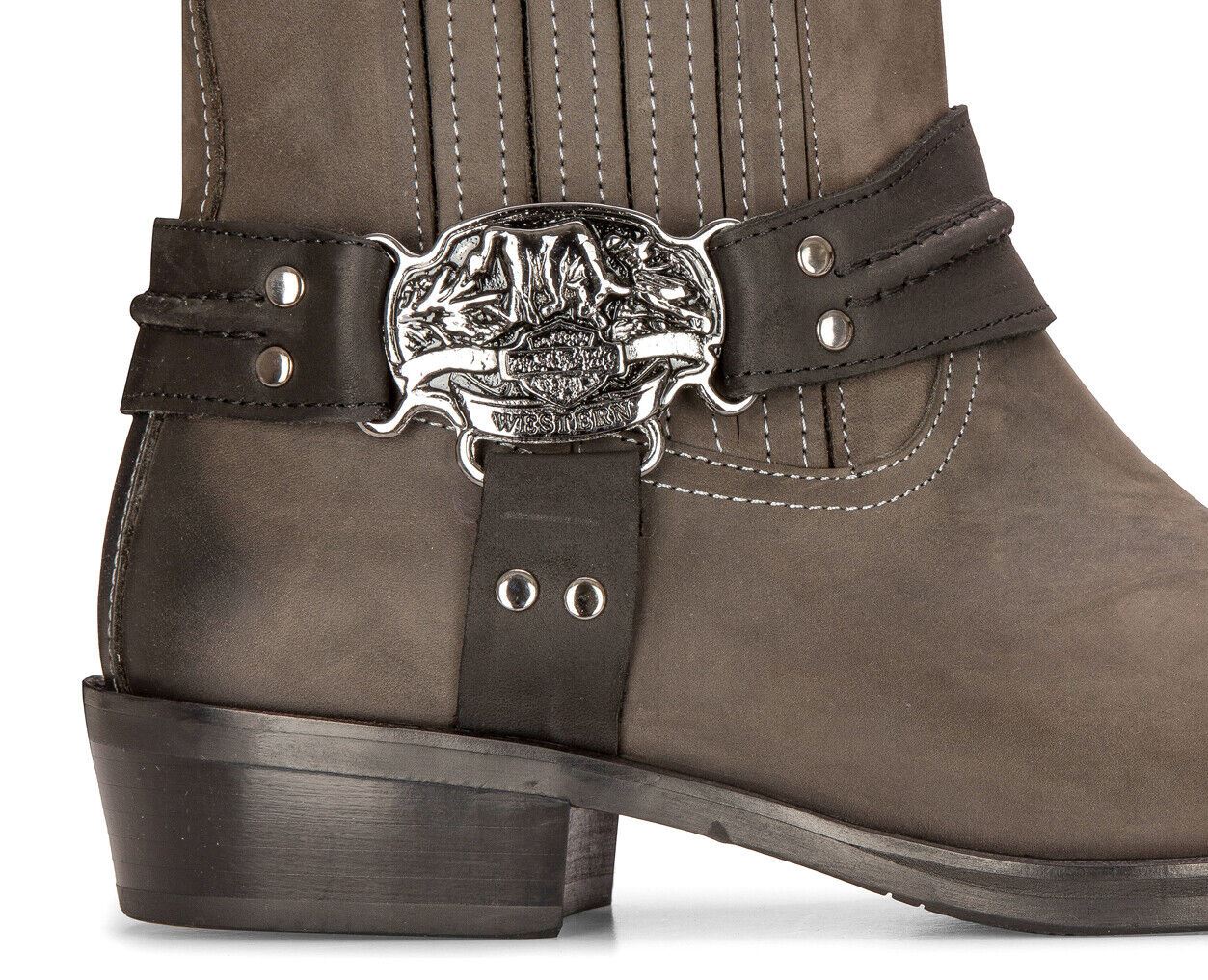 Mens Leather Cowboy Ankle Boots Brown Biker Western Square Toe Hunting Boot - Image 5
