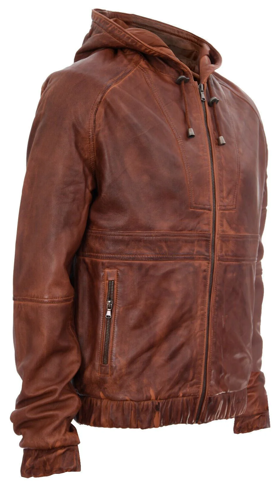 Mens Leather Hooded Bomber Jacket-Chorley - Image 6