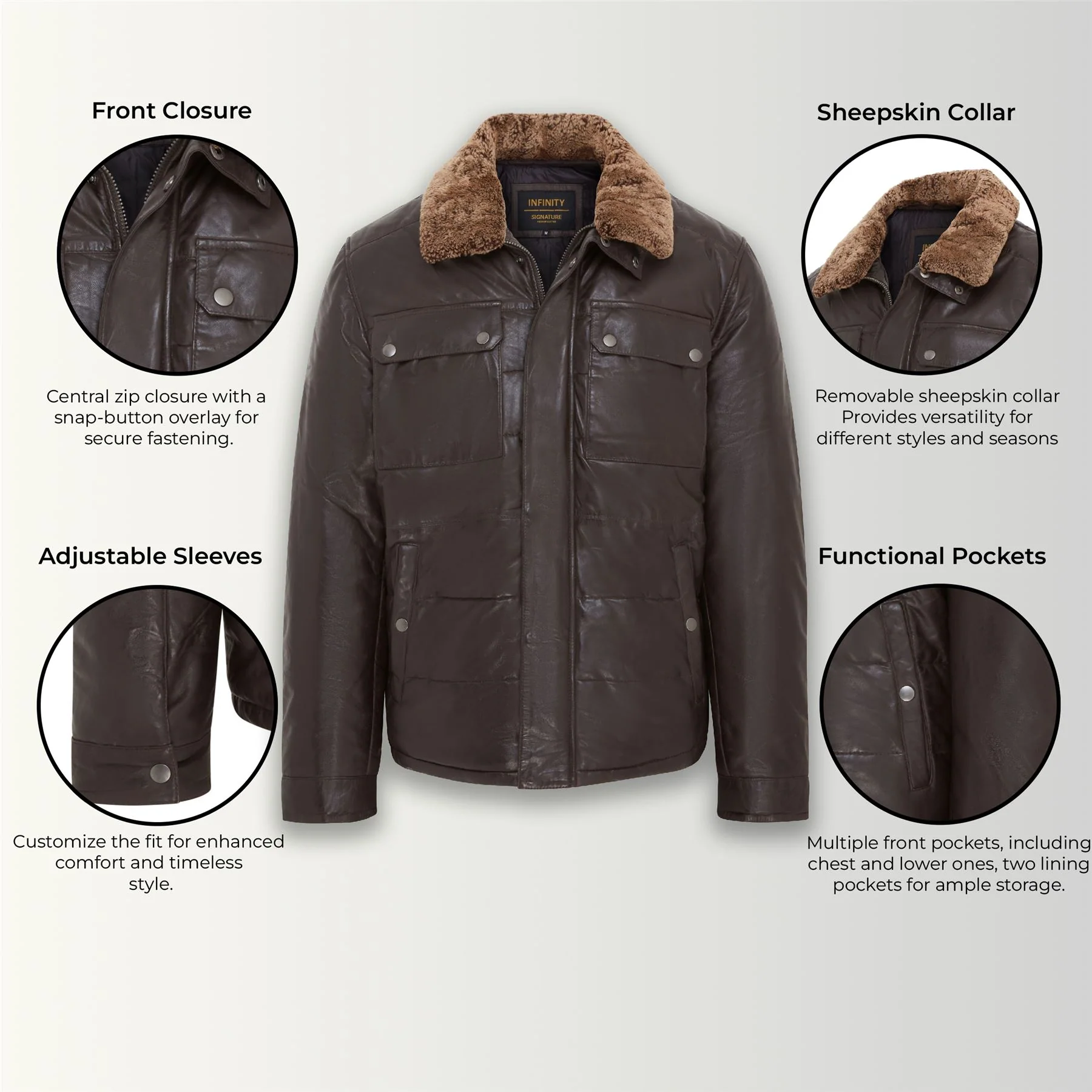 Mens Leather Puffer Quilted Jacket - Farsund - Image 2
